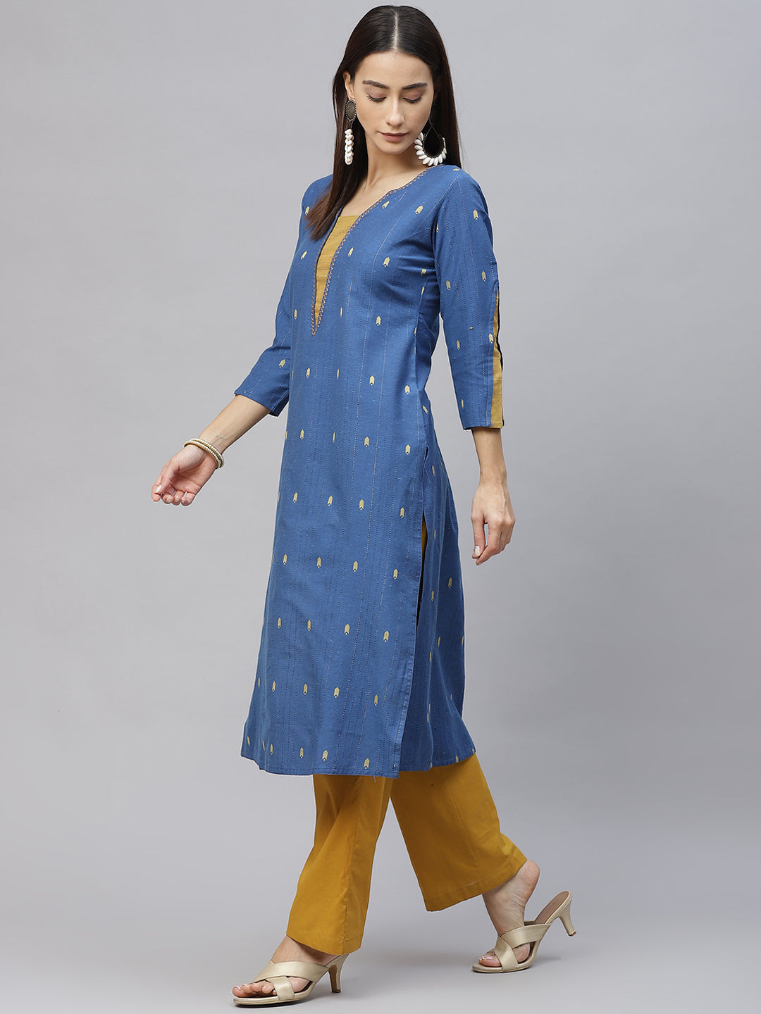 Blue Thread Work Handloom Cotton Kurta