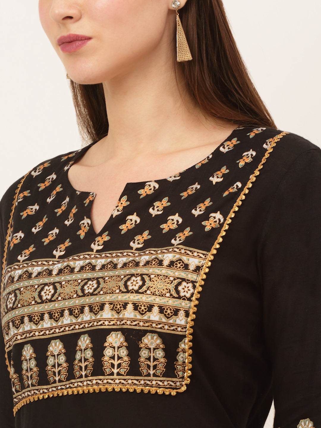 Women Black Ethnic Motifs Yoke Design Kurta with Palazzos