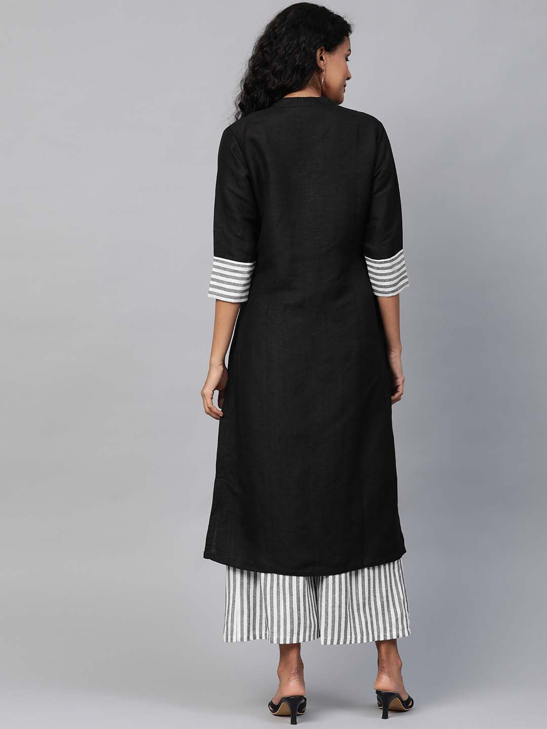 Women Black Solid A-Line Sustainable Kurta