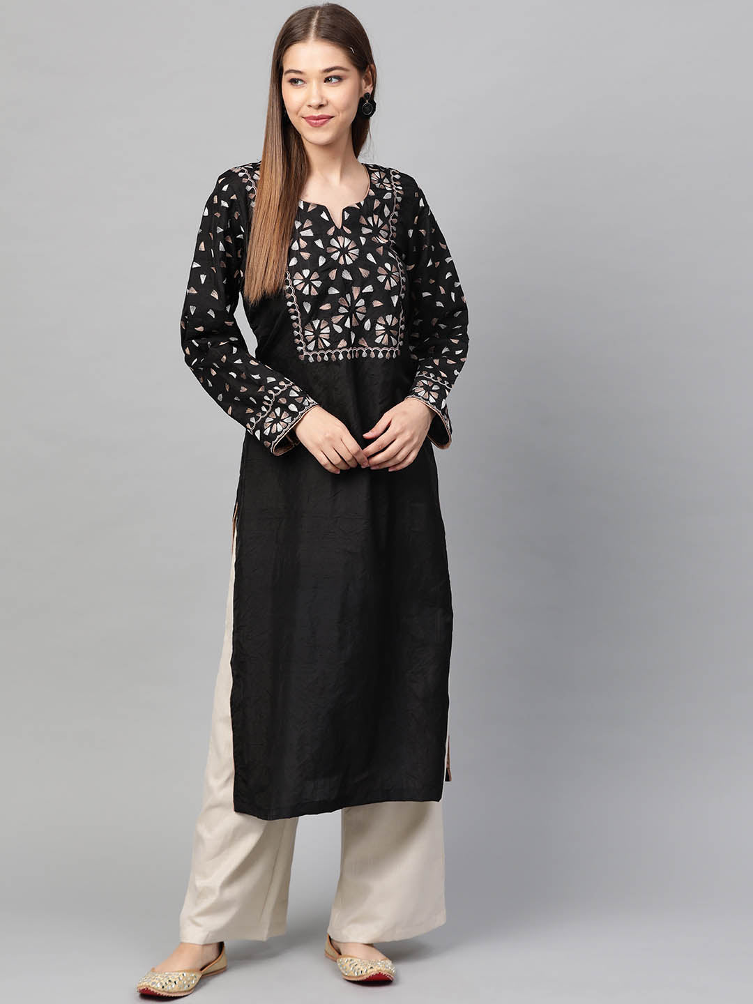 Black & White Yoke Design Straight Kurta