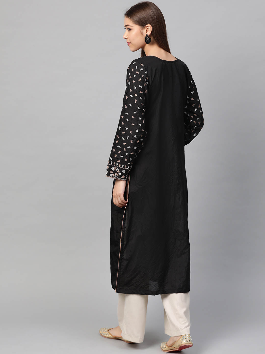 Black & White Yoke Design Straight Kurta