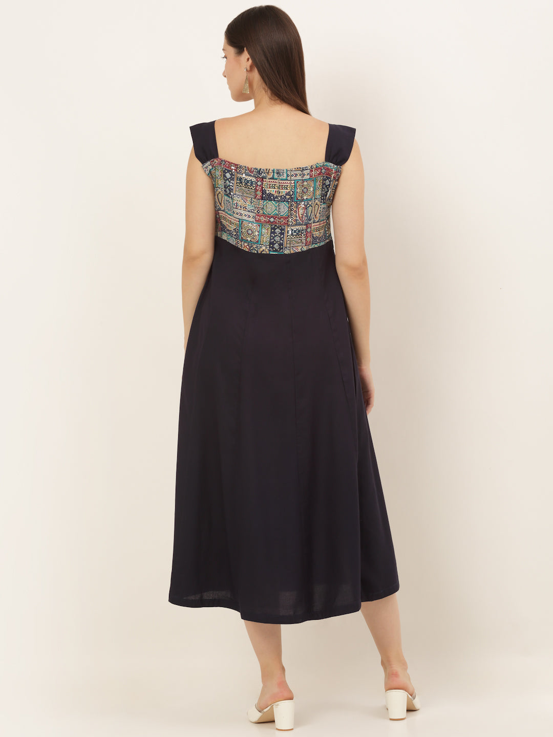 Women Navy Blue Rayon midi dress