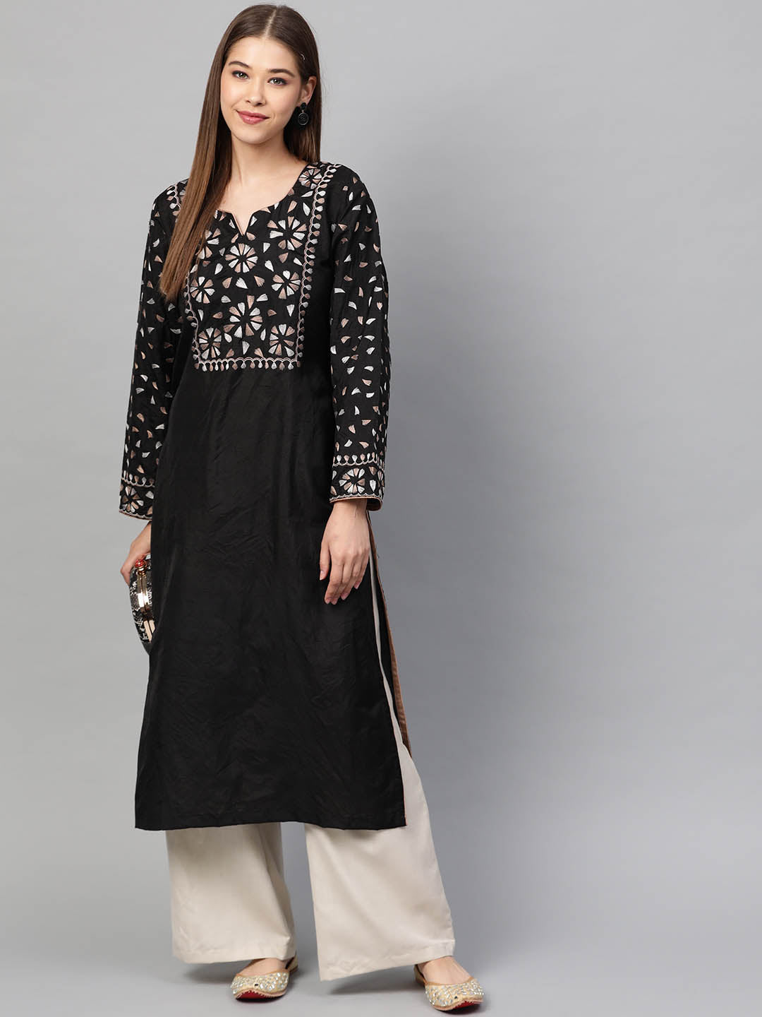 Black & White Yoke Design Straight Kurta