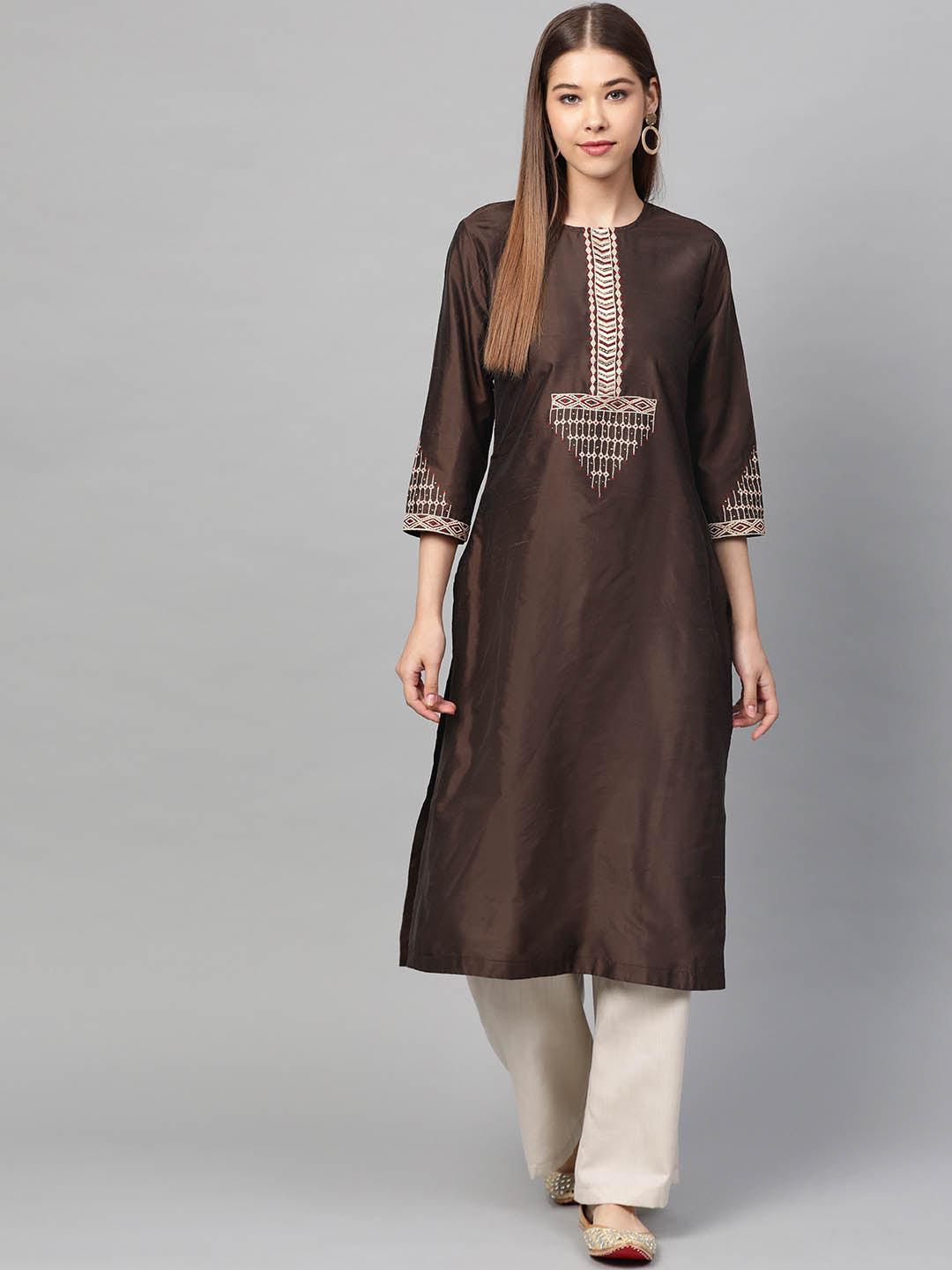 Coffee Brown Yoke Design Straight Kurta