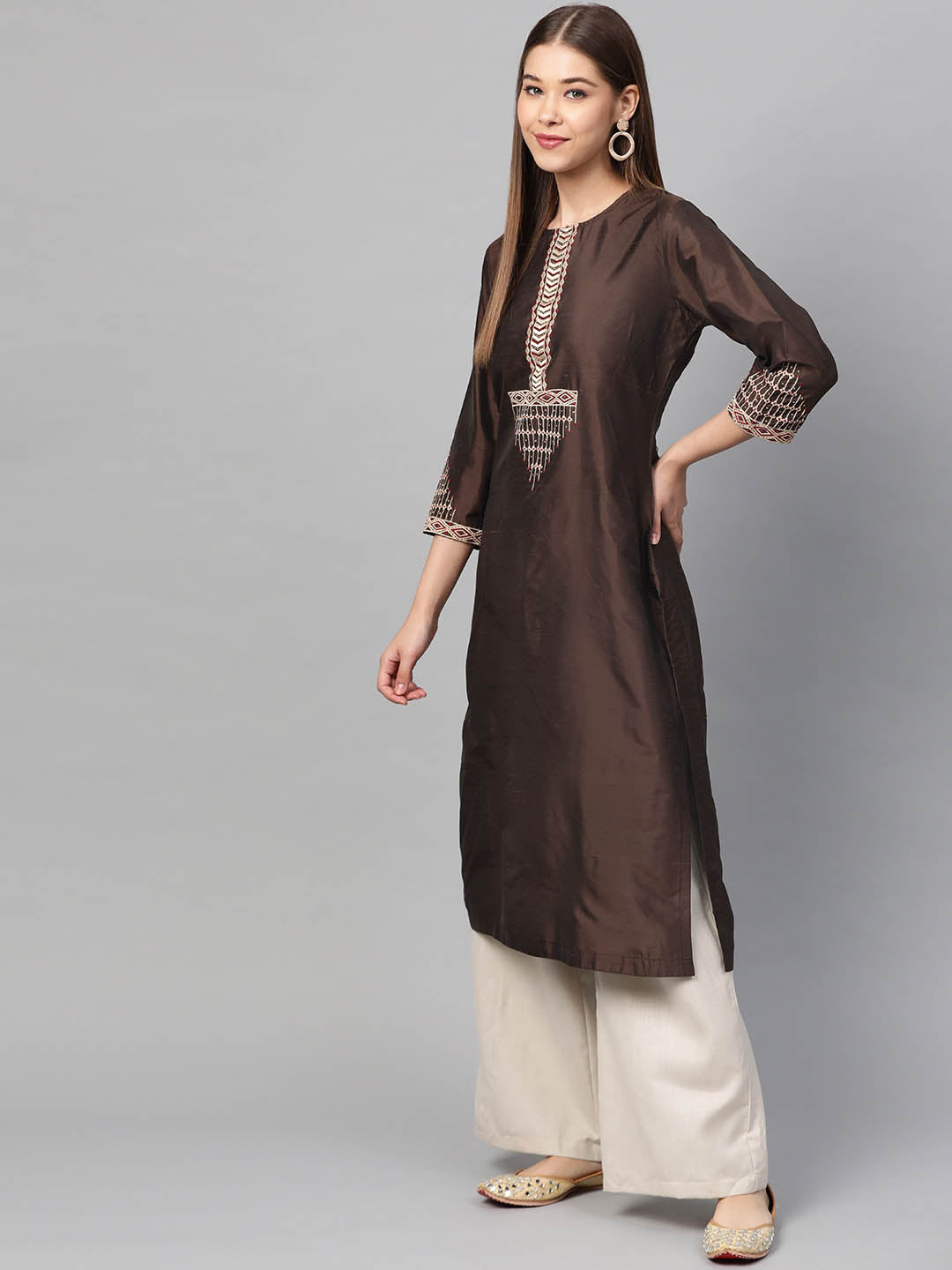 Coffee Brown Yoke Design Straight Kurta