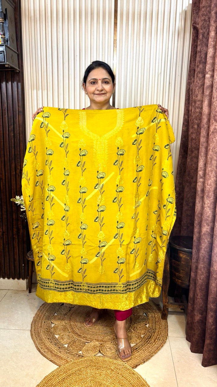 Banarasi Dola Silk Yellow Ajrakh handblock printed Kurta With Dupatta - Set of 2