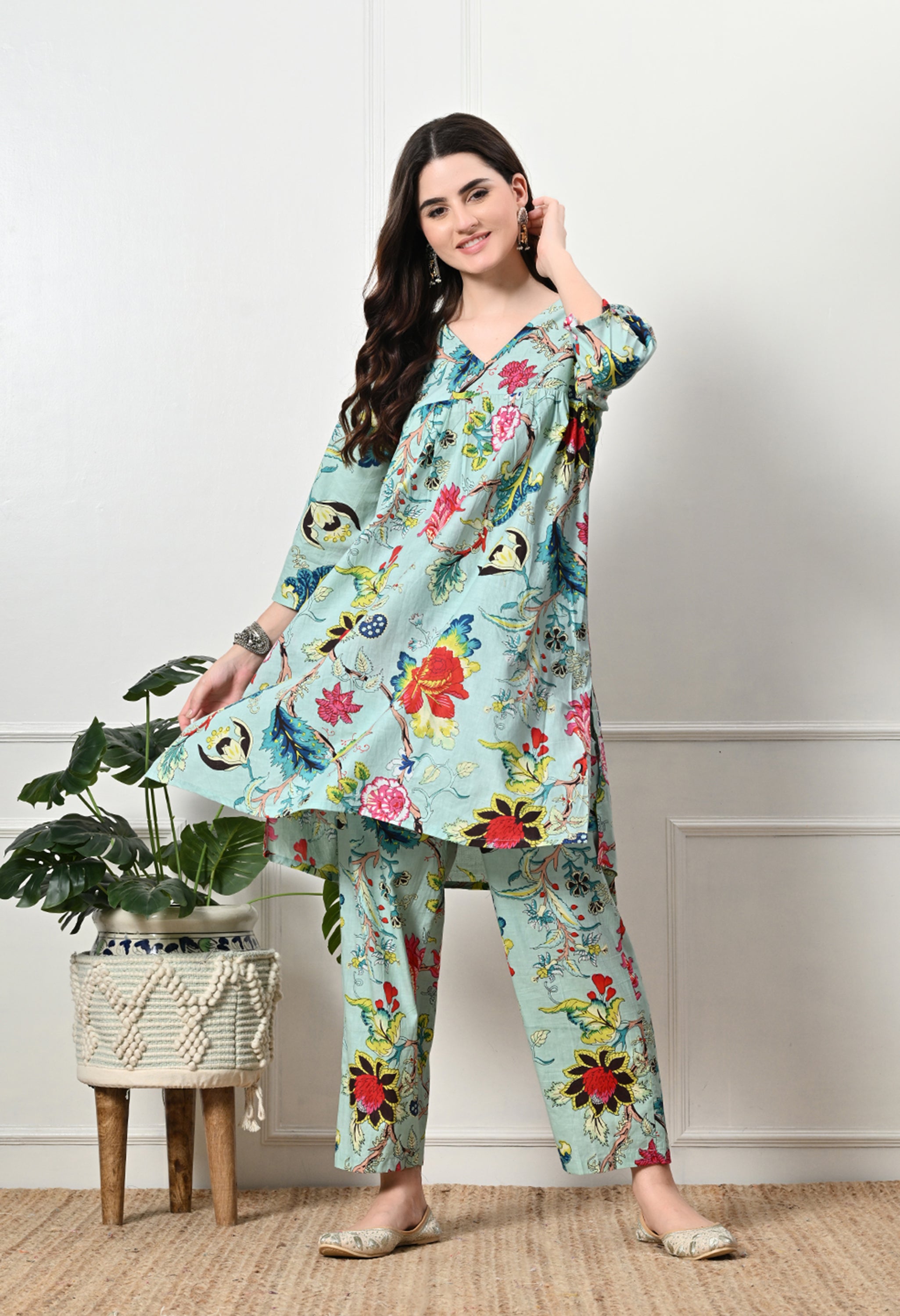 Skyblue Multifloral Kurta Set