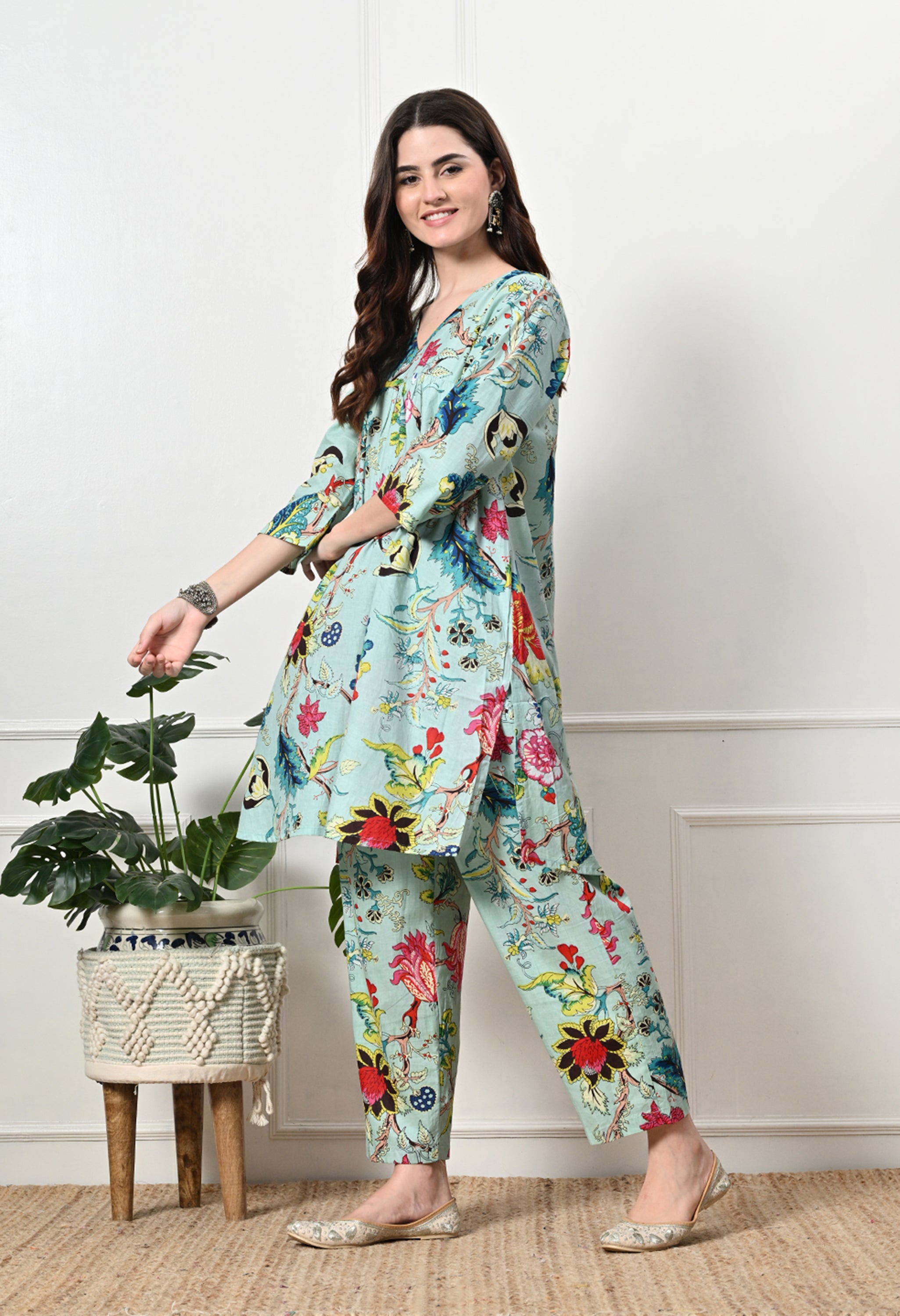 Skyblue Multifloral Kurta Set