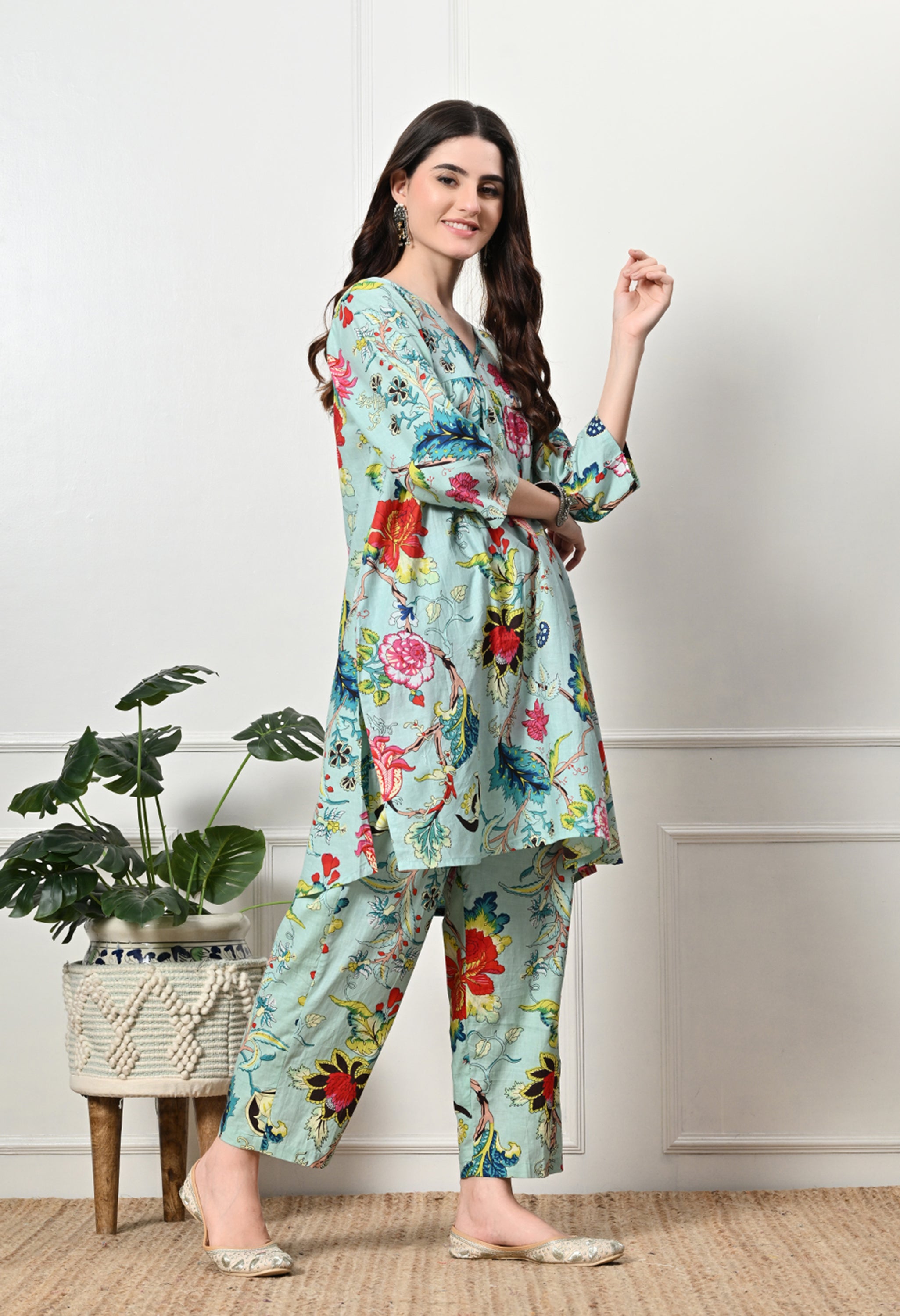 Skyblue Multifloral Kurta Set