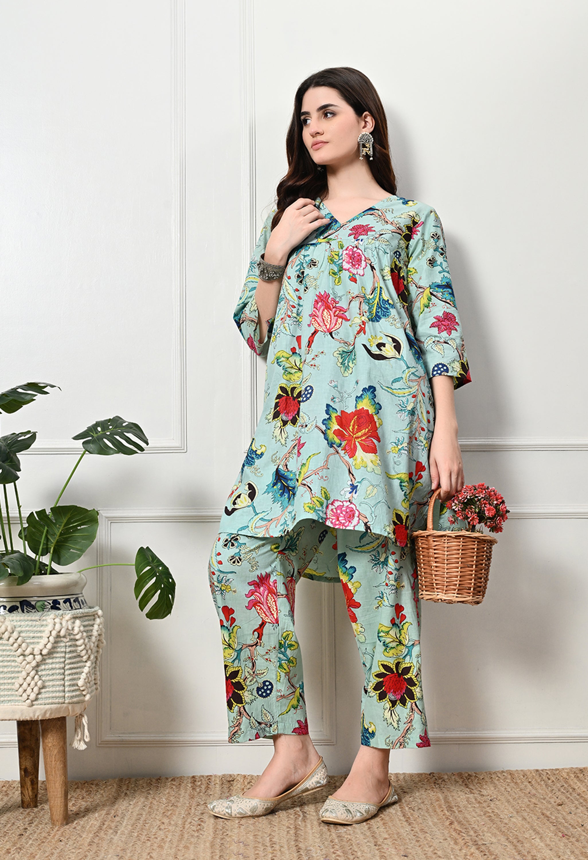 Skyblue Multifloral Kurta Set