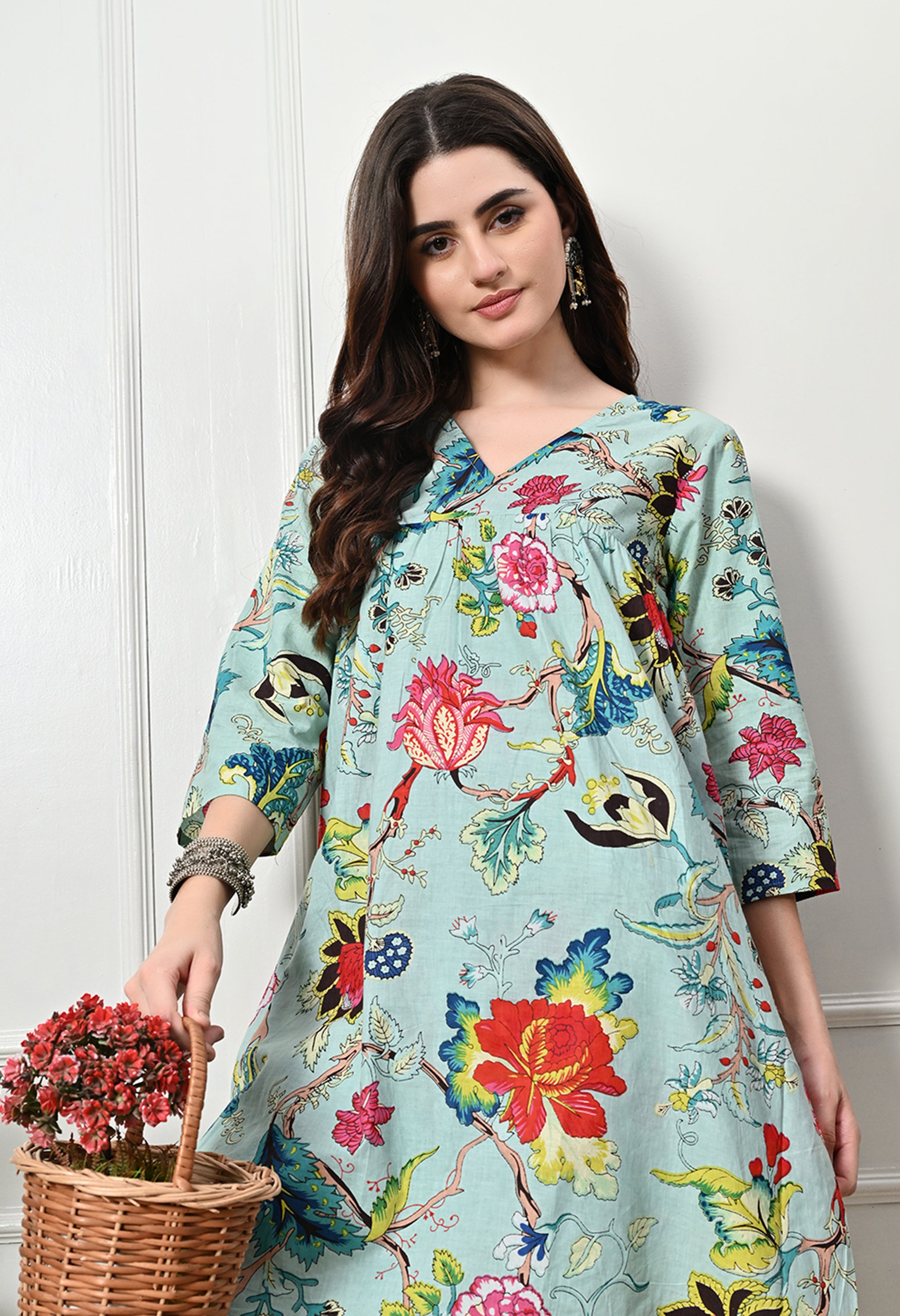 Skyblue Multifloral Kurta Set