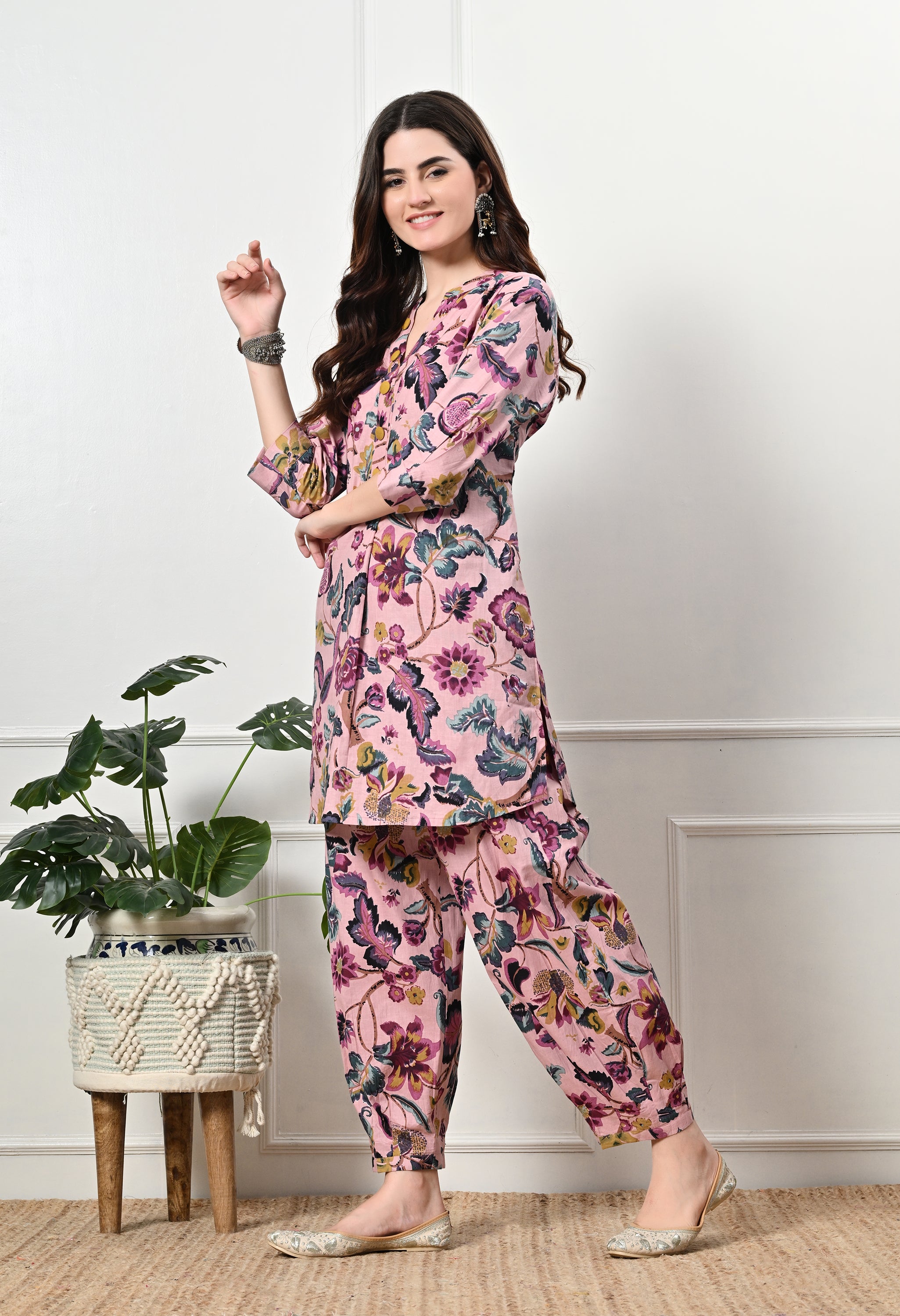 Pink Multifloral Kurta Set