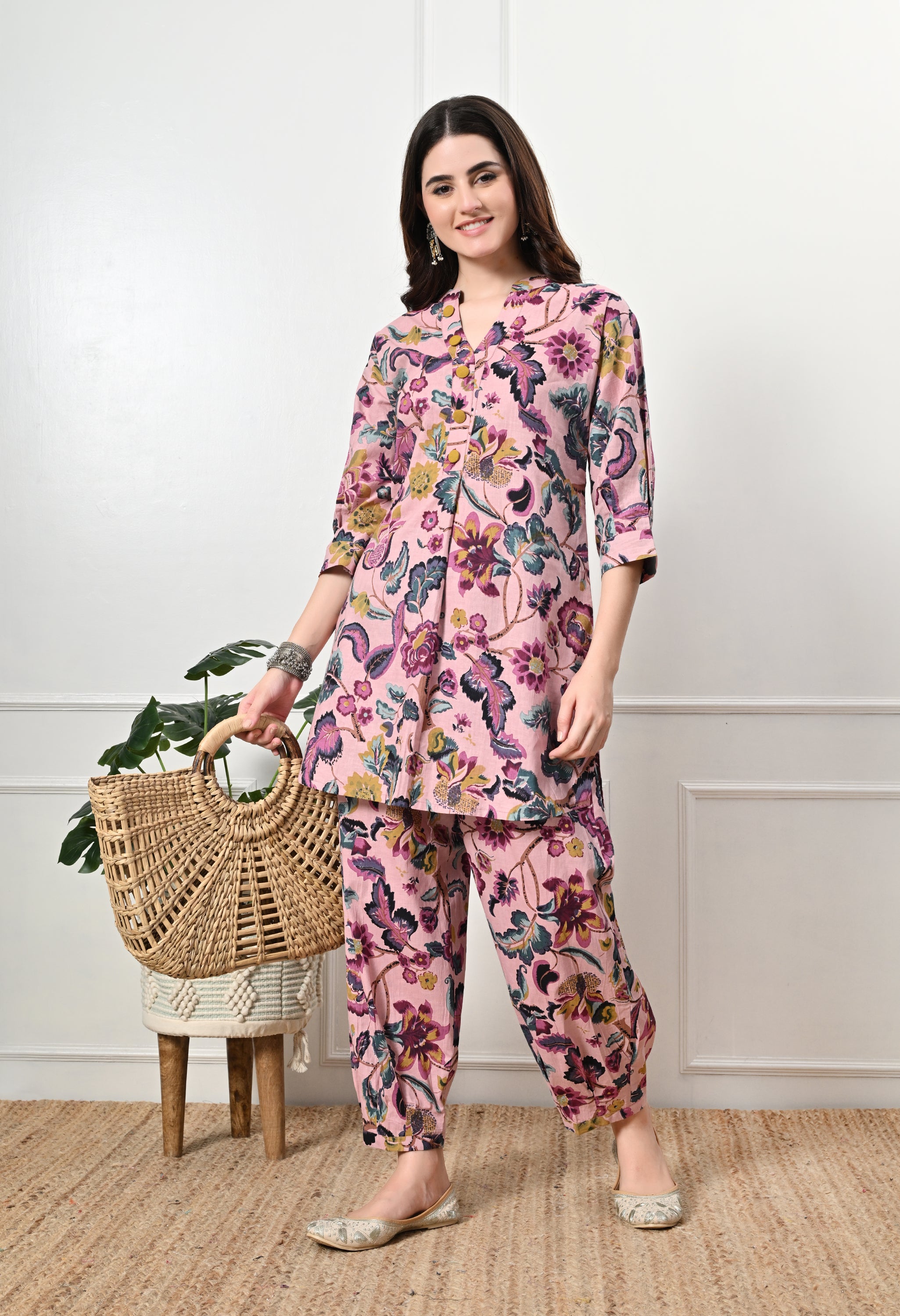 Pink Multifloral Kurta Set