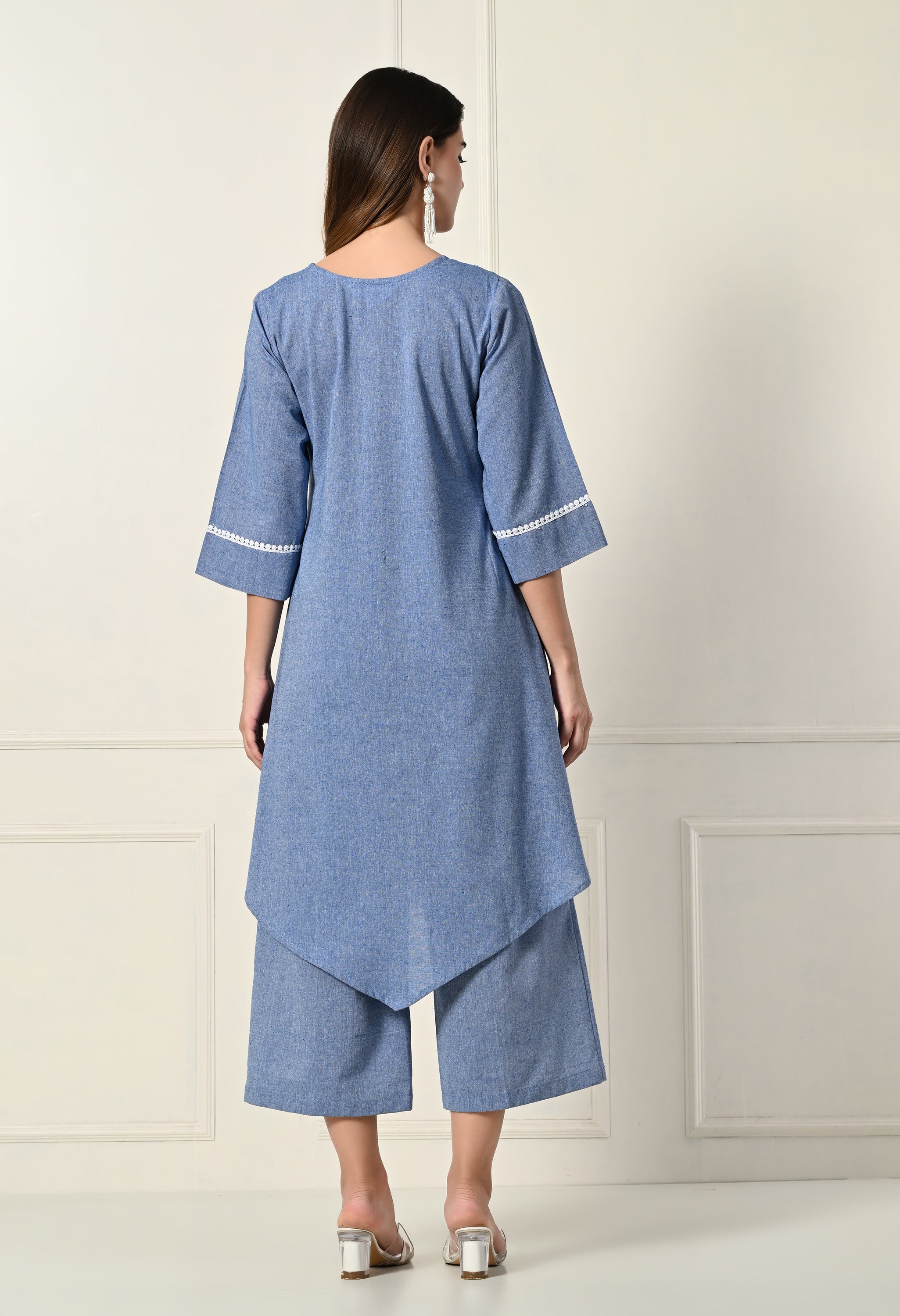 Sky Blue khadi pleated set