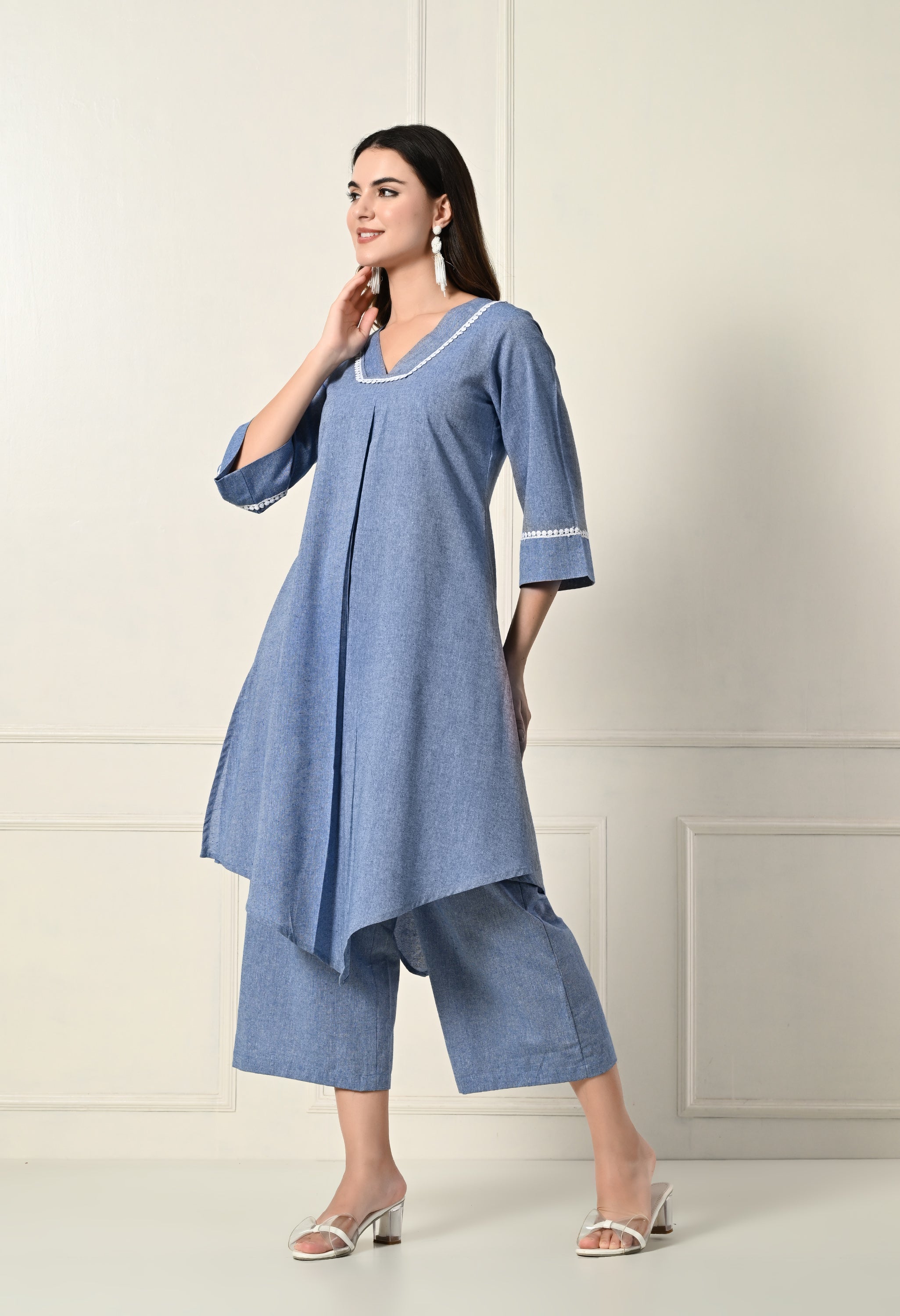 Sky Blue khadi pleated set