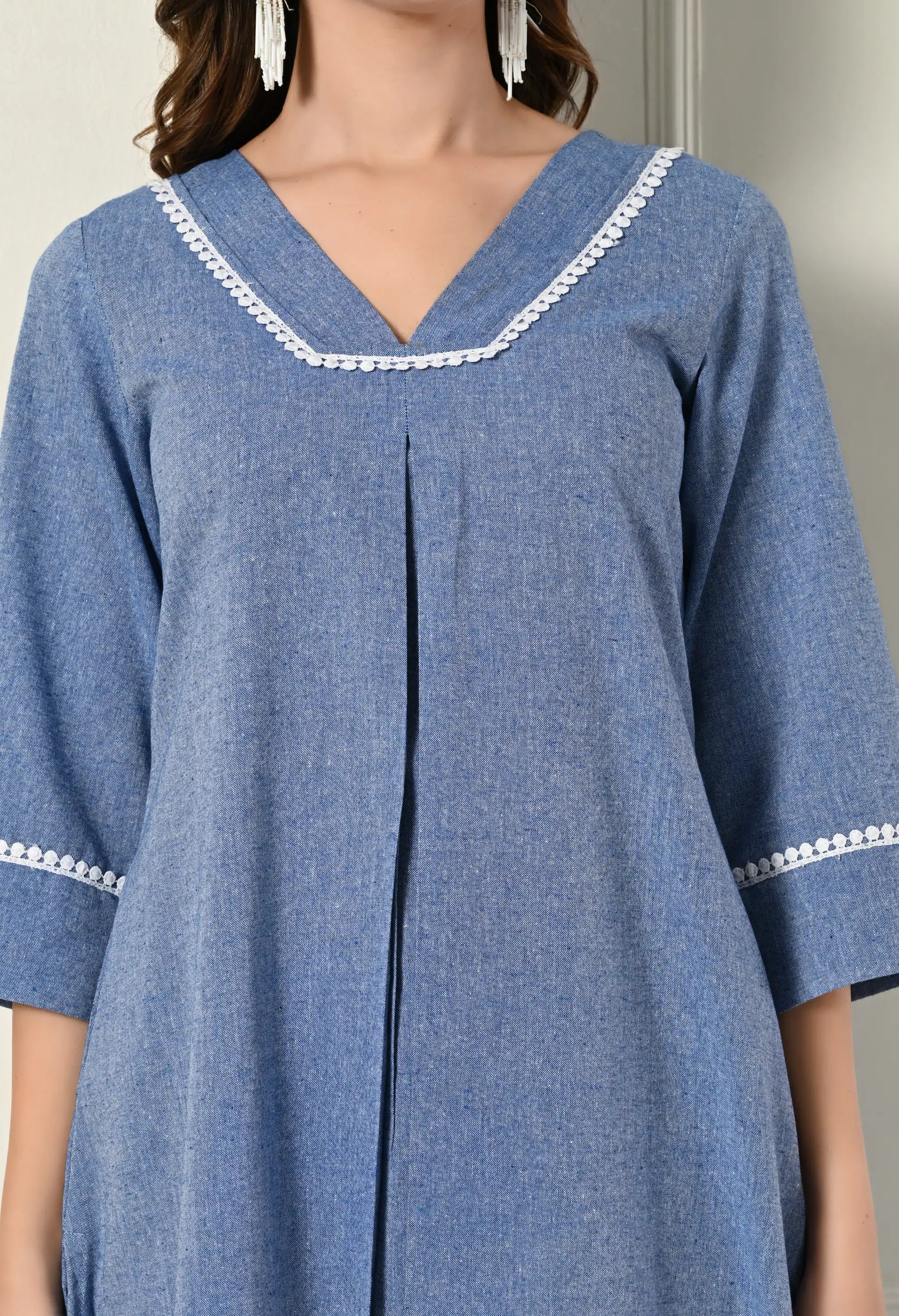 Sky Blue khadi pleated set