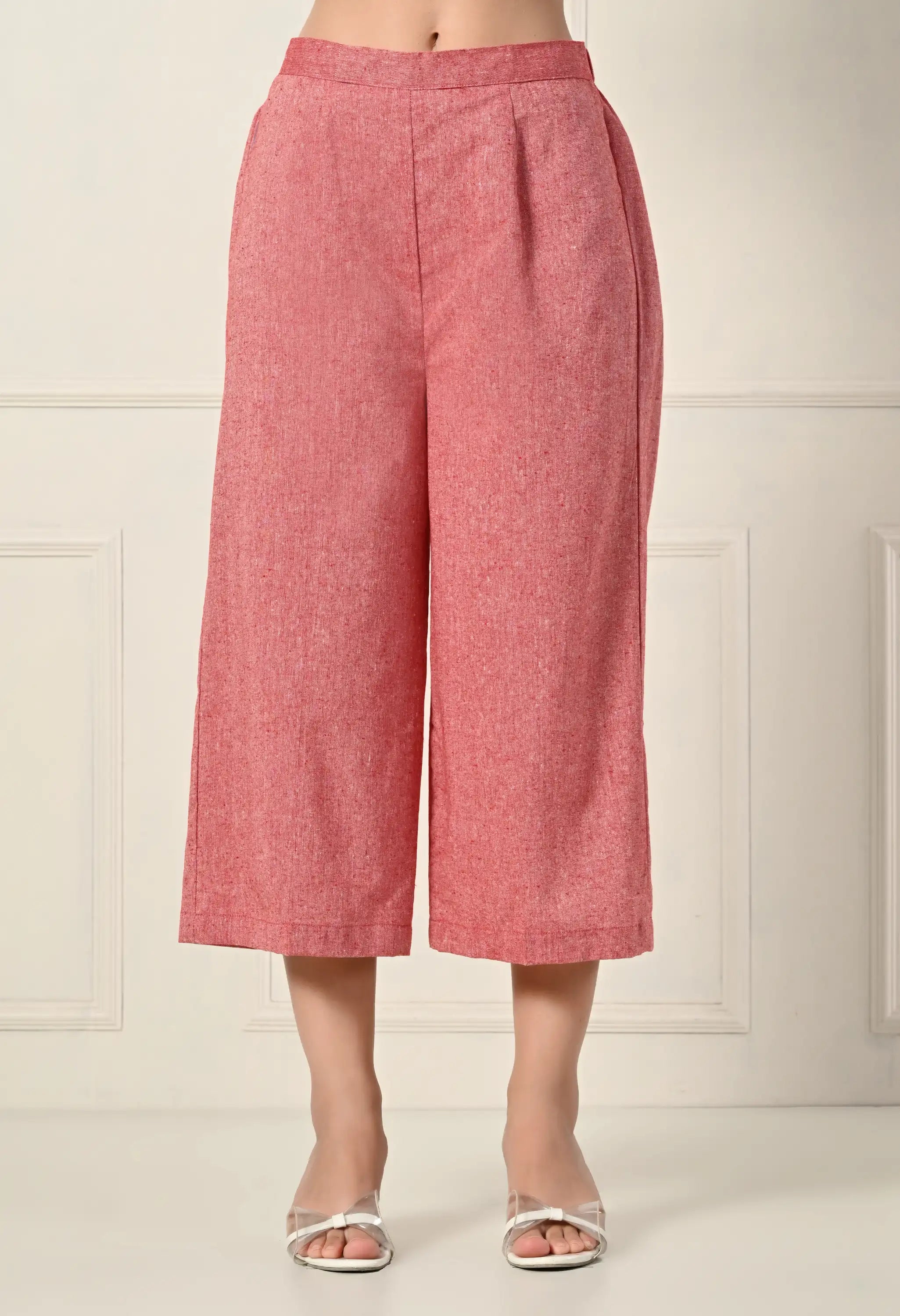 Pink khadi pleated set