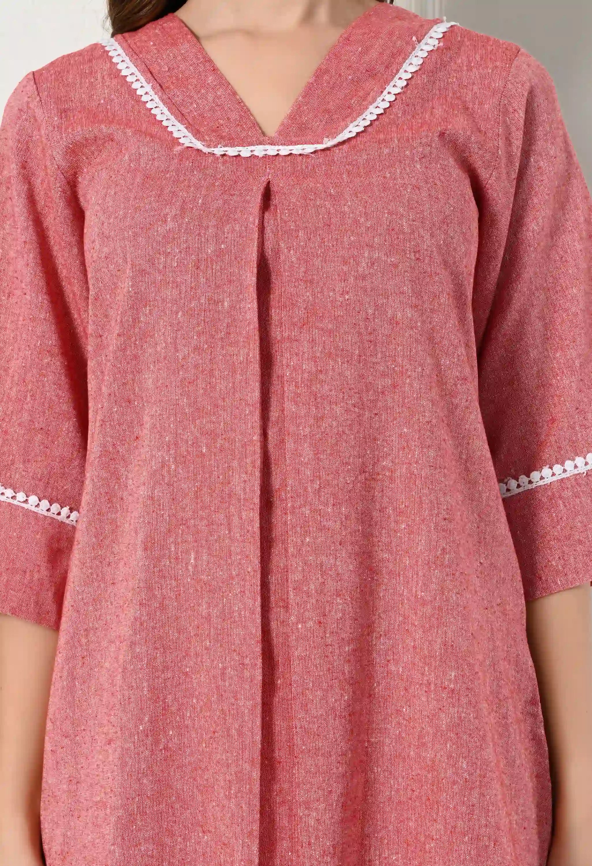 Pink khadi pleated set