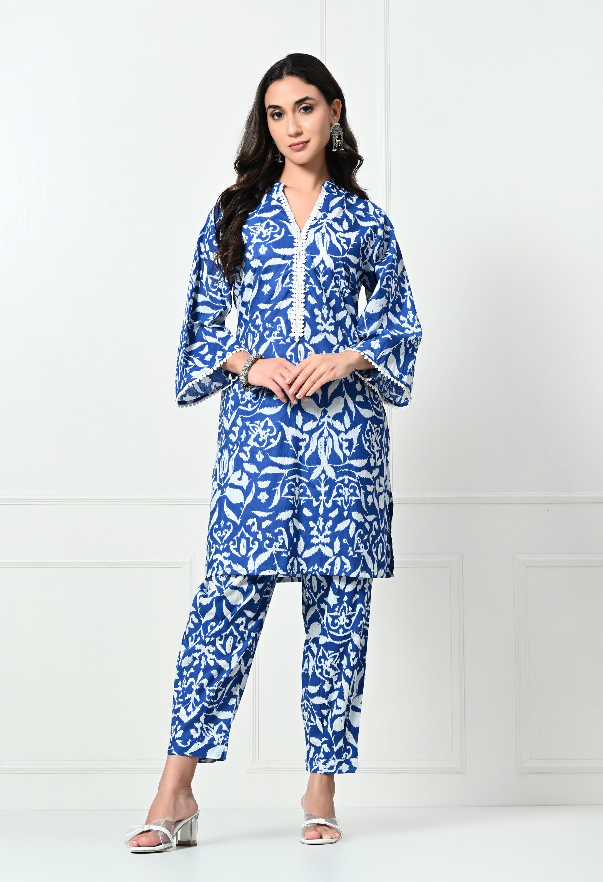 Pure Cotton printed kurta set with lace details