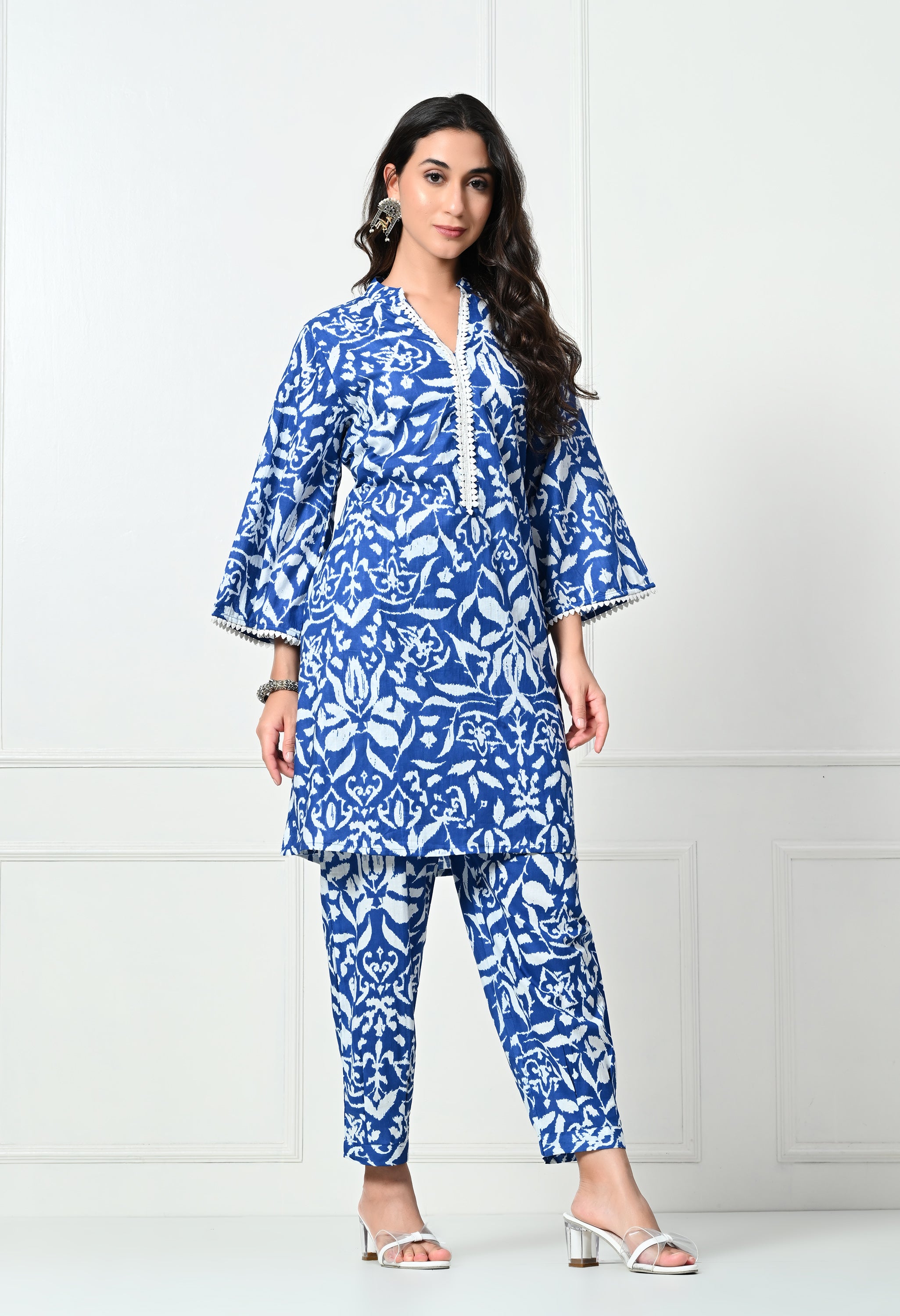 Pure Cotton printed kurta set with lace details