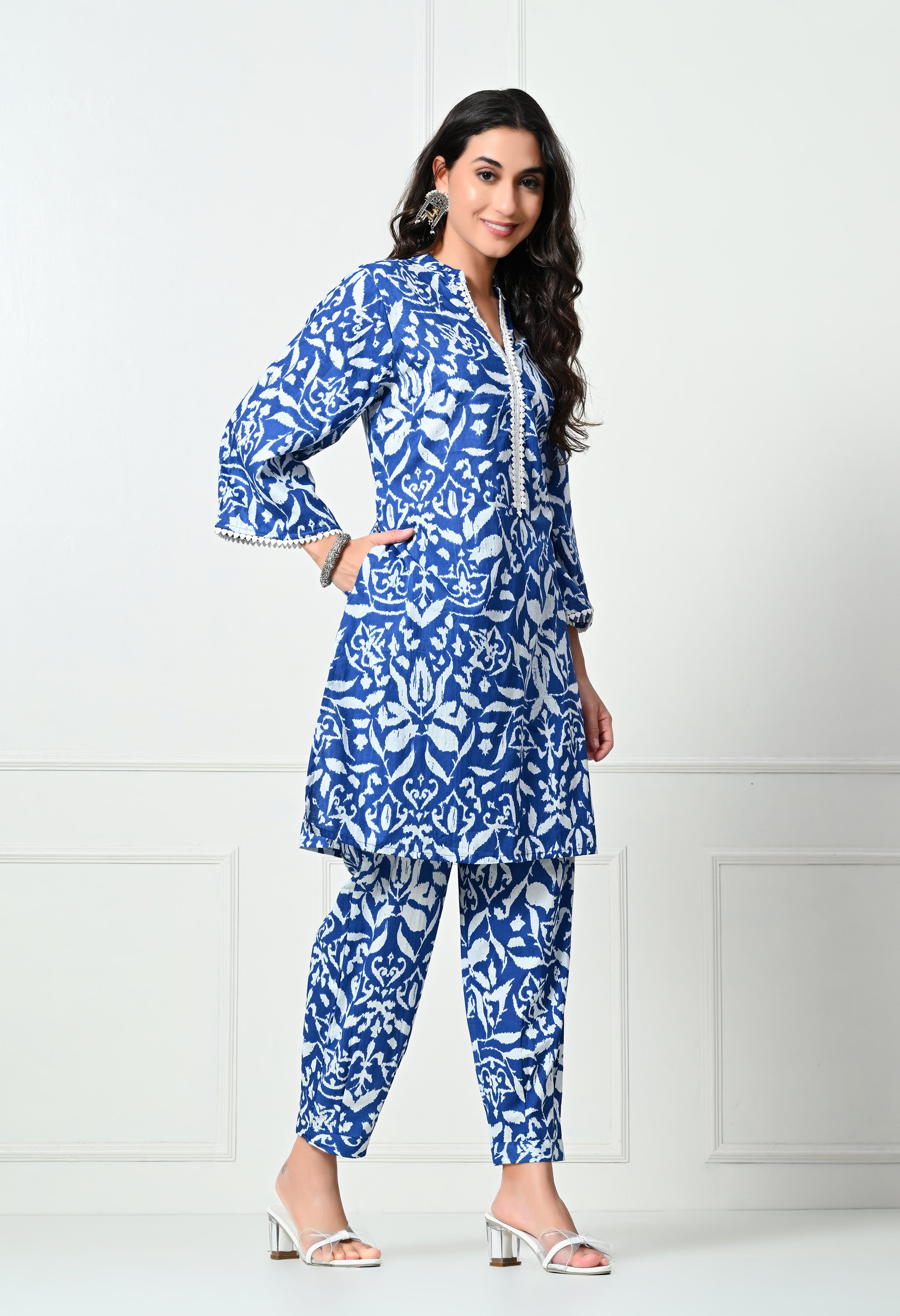 Pure Cotton printed kurta set with lace details