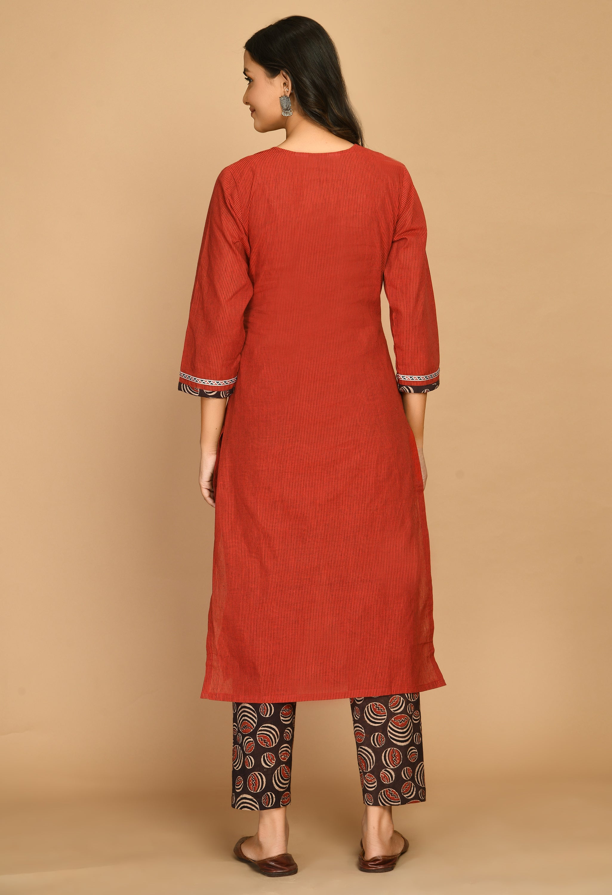 Maroon Kurta Set With Ajrakh Pants