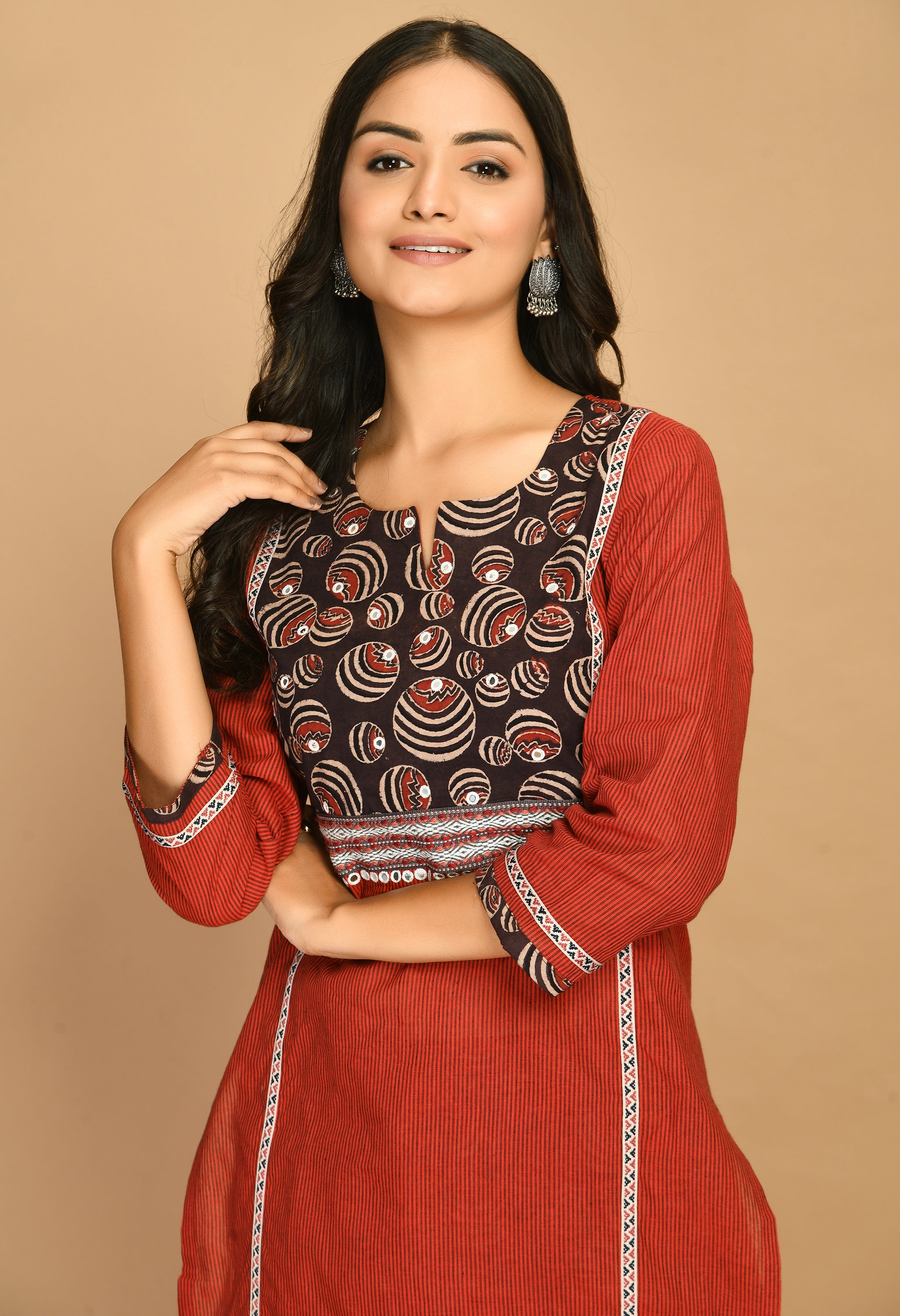 Maroon Kurta Set With Ajrakh Pants