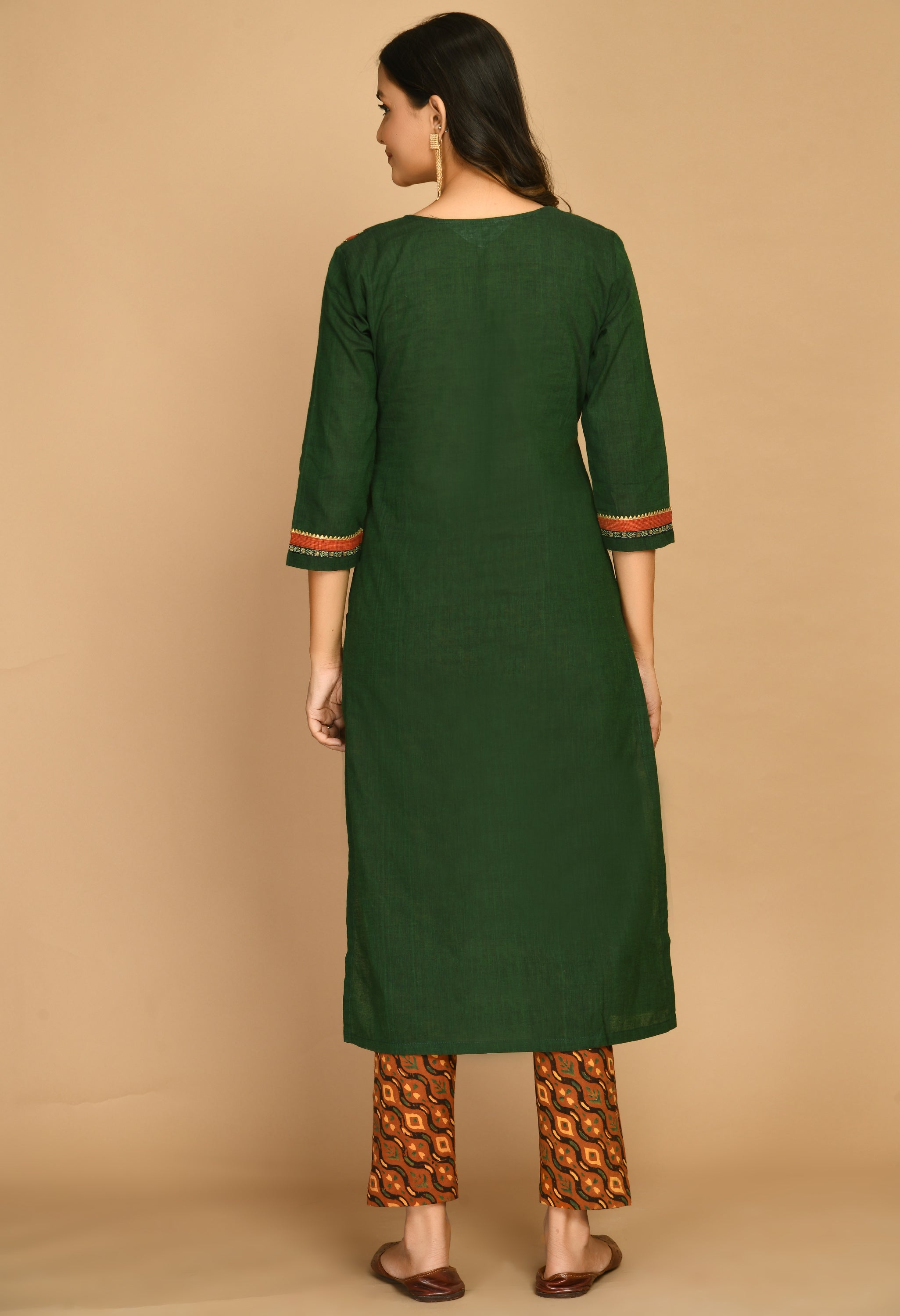 Handloom Green Cotton Kurta with Ajrakh Pants