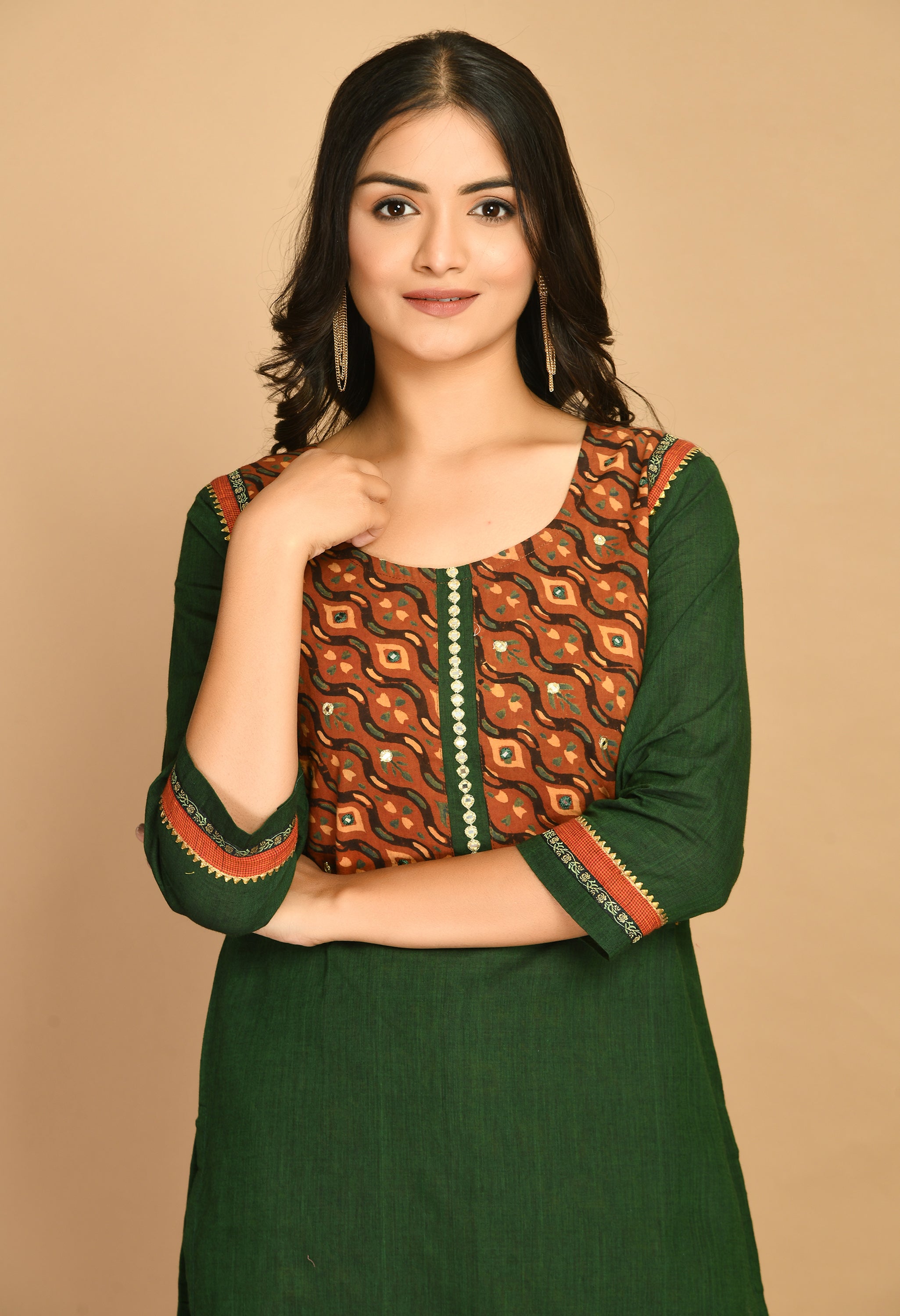 Handloom Green Cotton Kurta with Ajrakh Pants