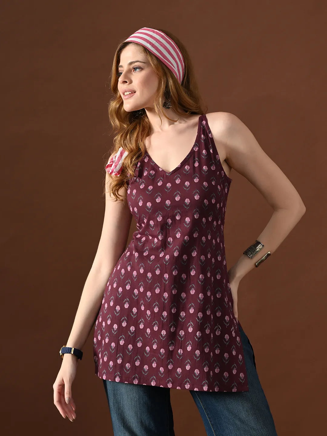 Women Floral Print Neera Backless Kurti