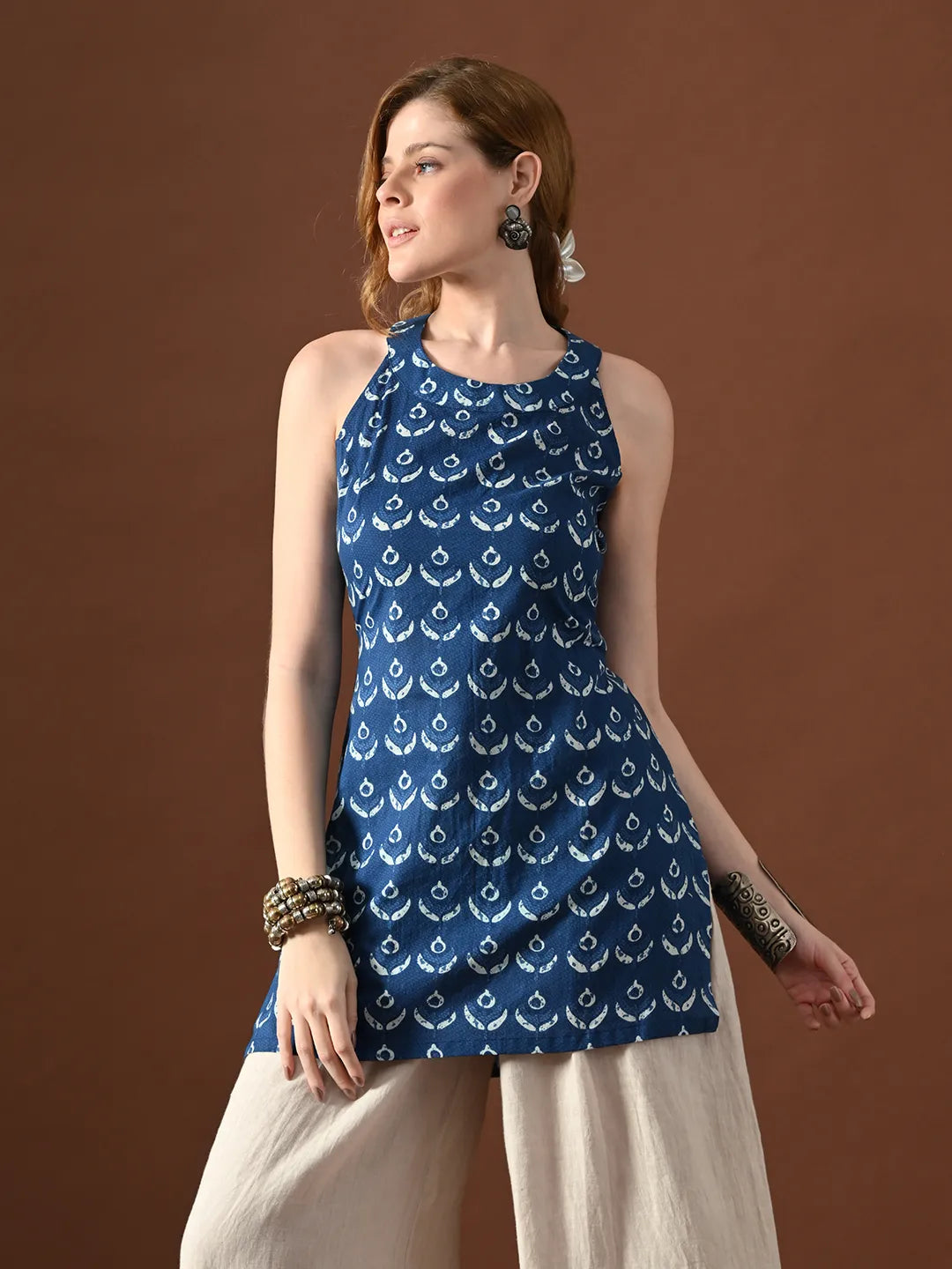 Women Floral Booty Nimrit Backless Kurti