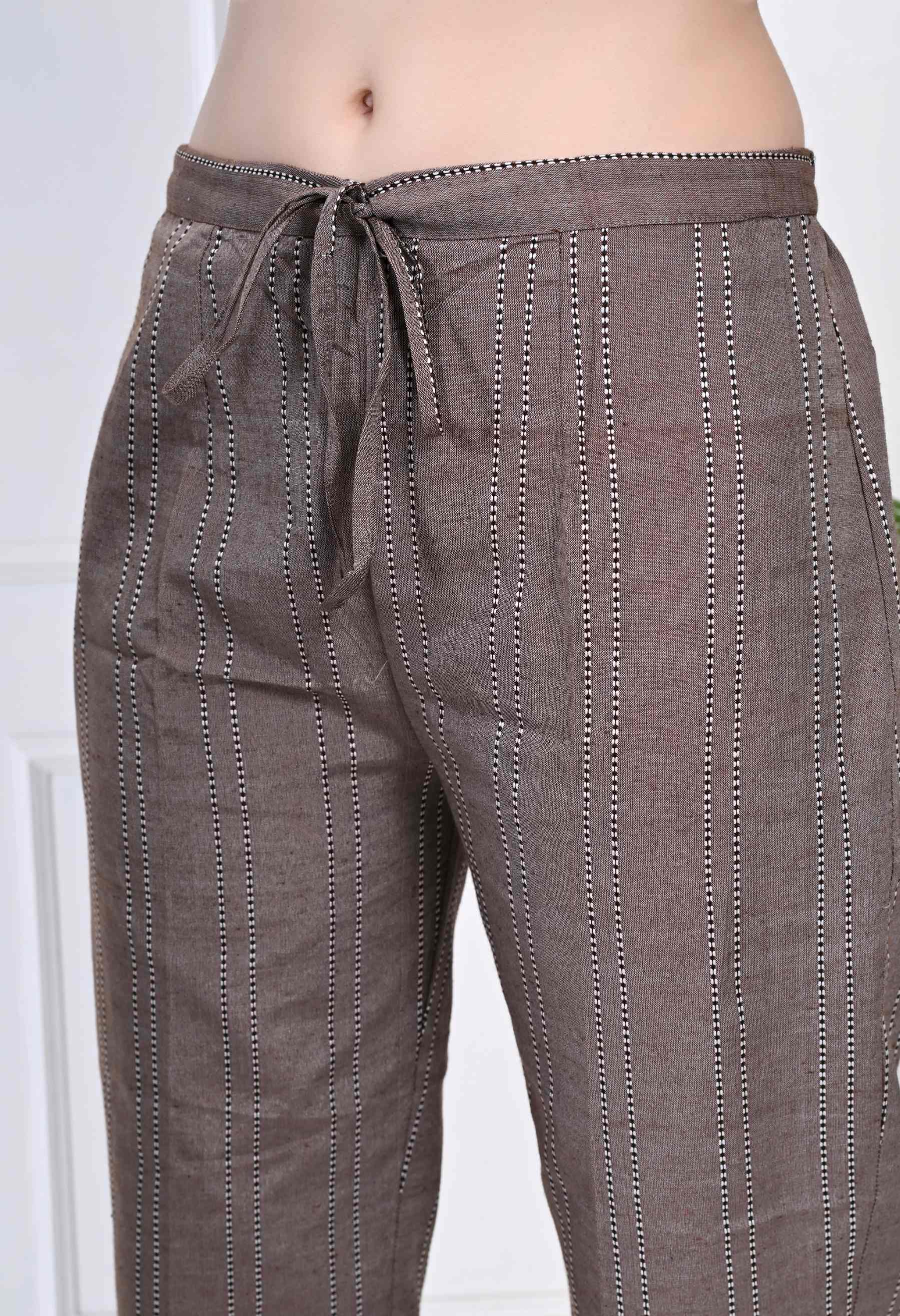 Coffee Brown and Navy Blue  Checked Cotton Pyjama Set