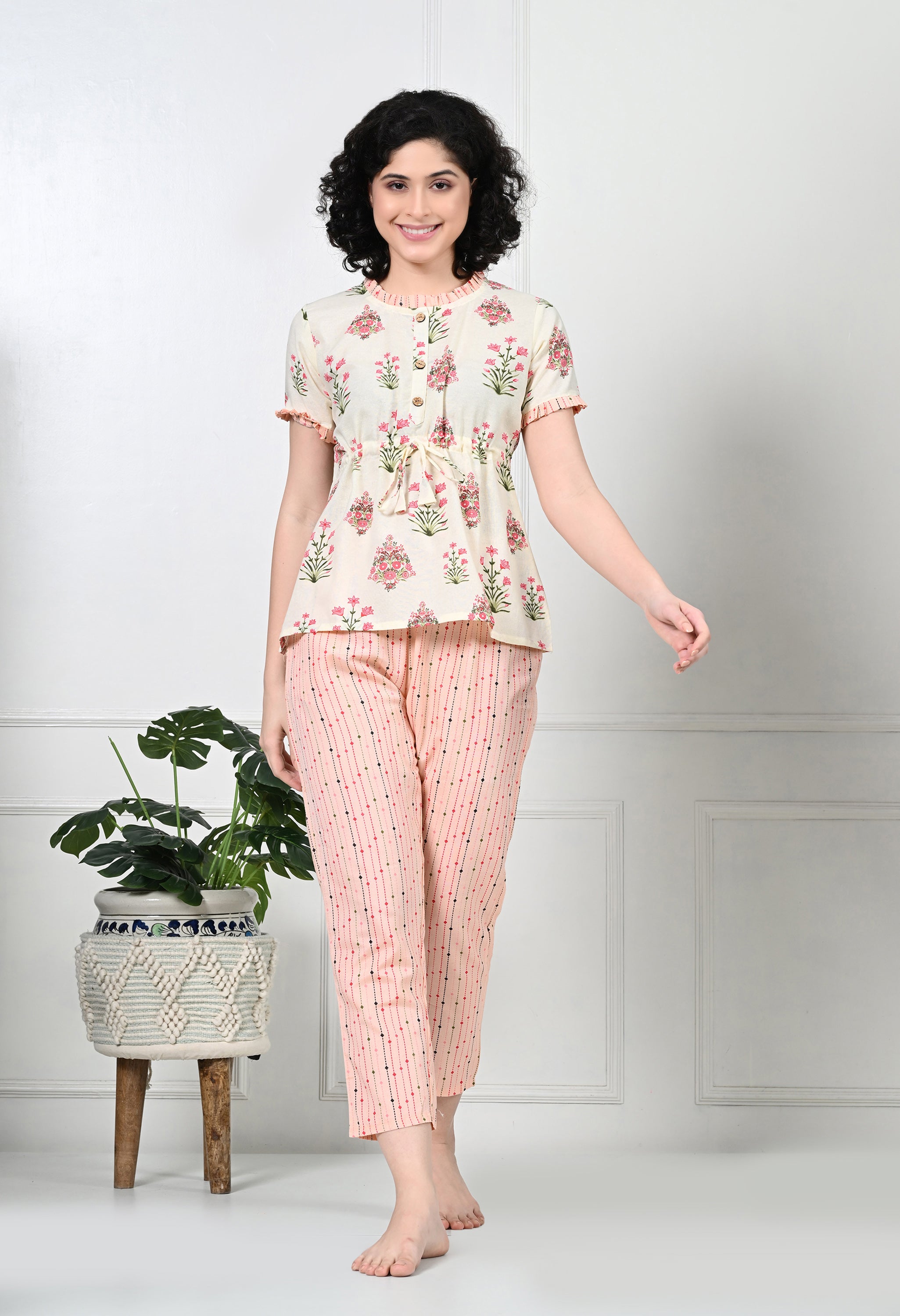 Pink Floral Print Night suit