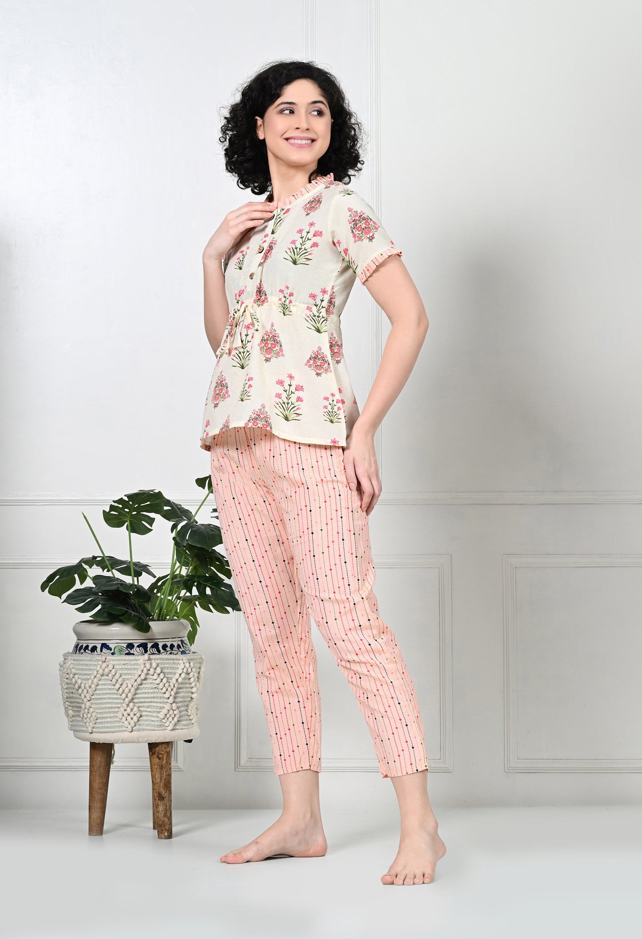 Pink Floral Print Night suit