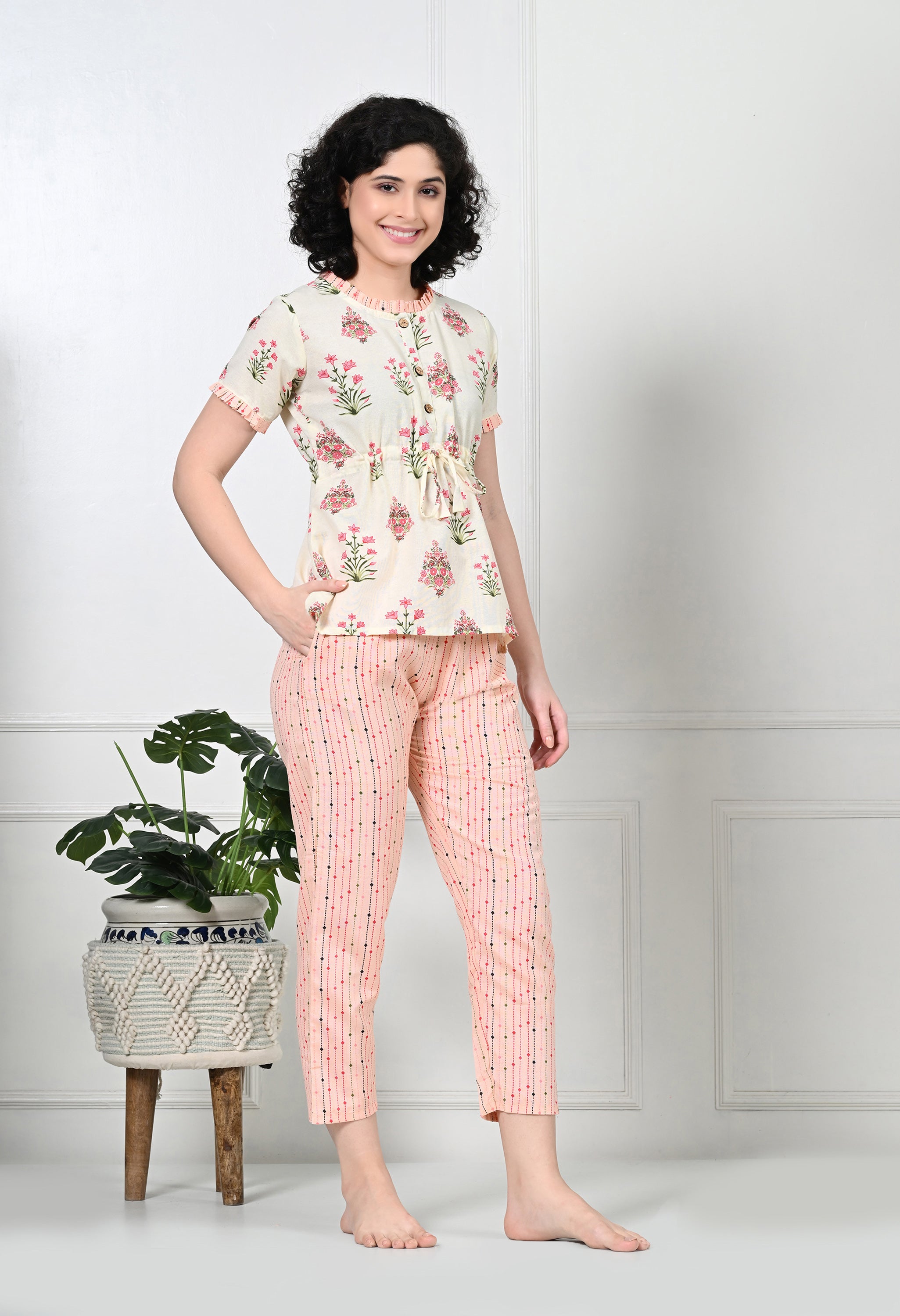 Pink Floral Print Night suit