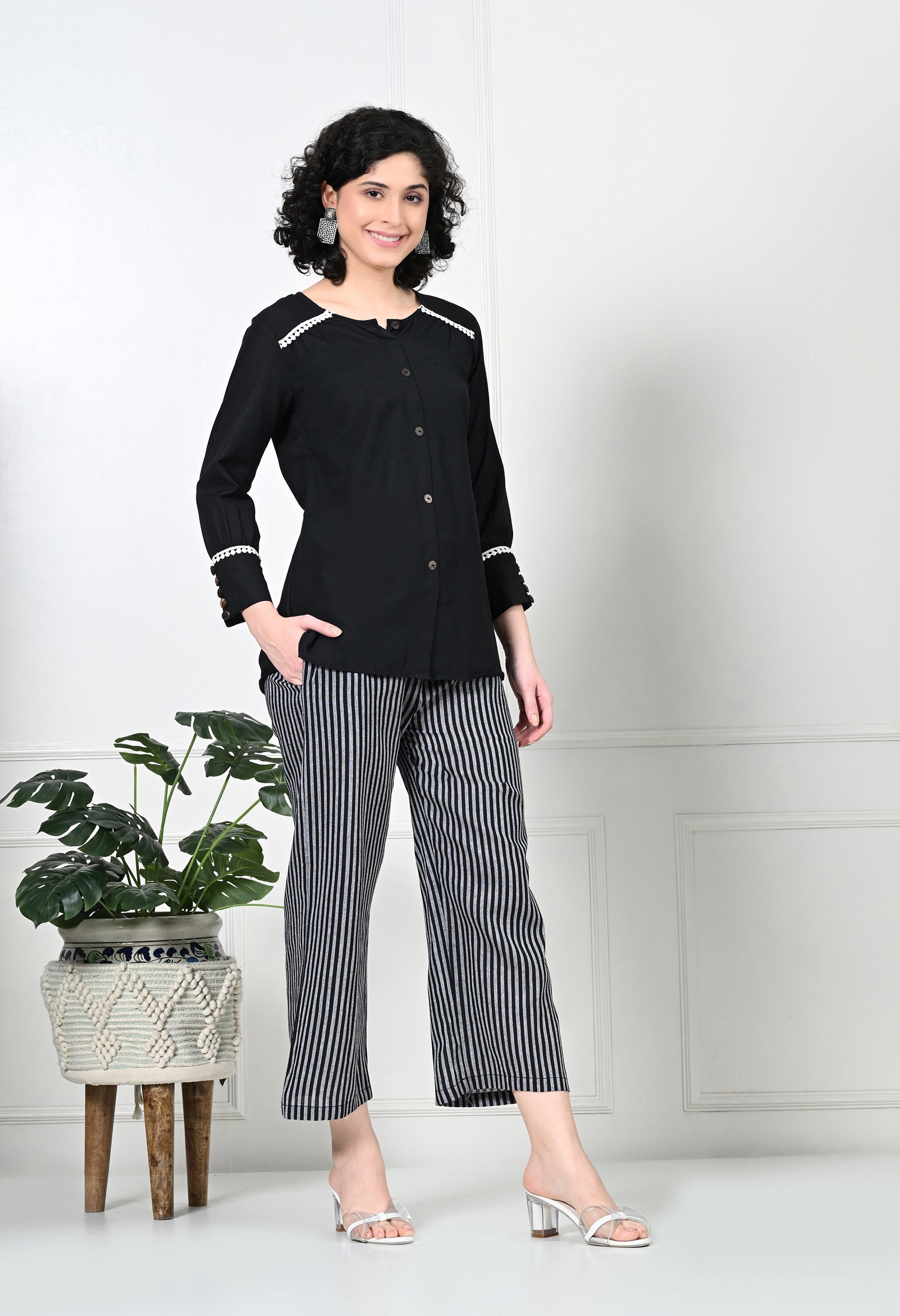 Black Striped Handloom Co-Ord Set