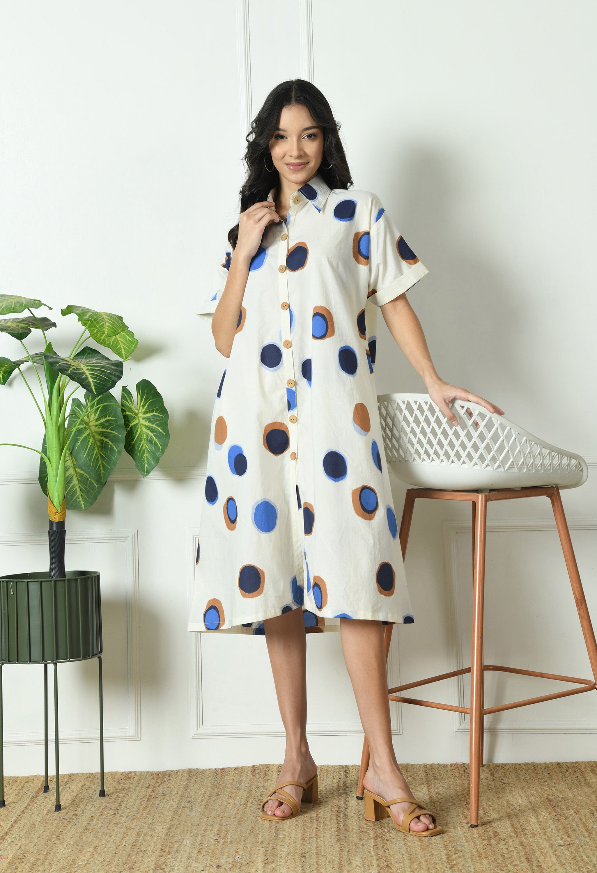 White Polka dots dress with collar