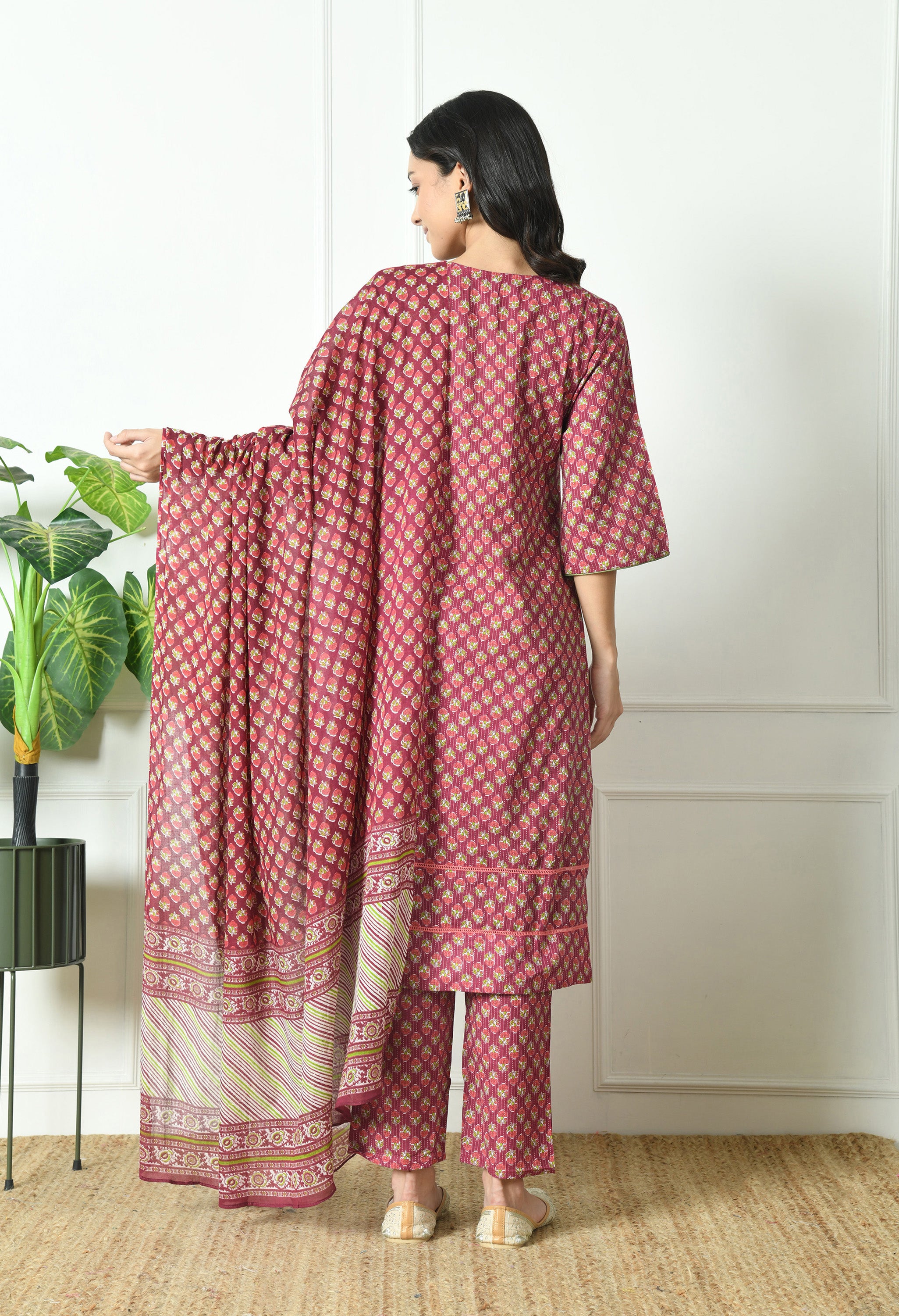 Pure Cotton Katha Kurta with Trouser and Dupatta