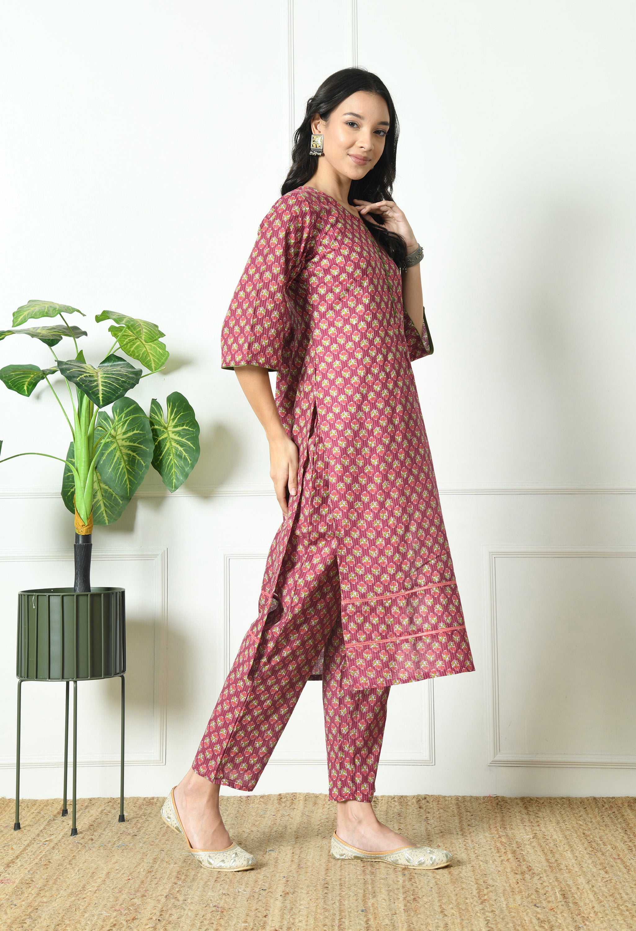 Pure Cotton Katha Kurta with Trouser and Dupatta