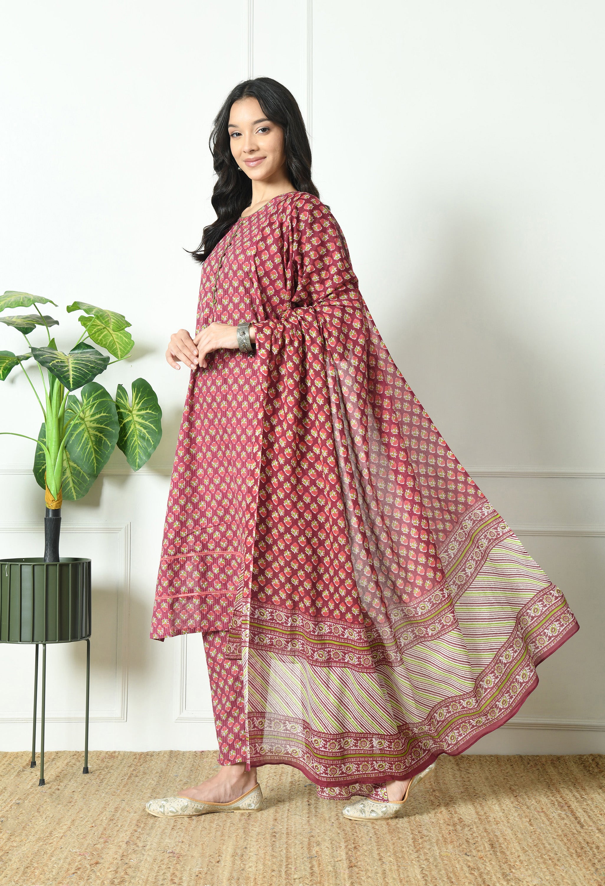 Pure Cotton Katha Kurta with Trouser and Dupatta