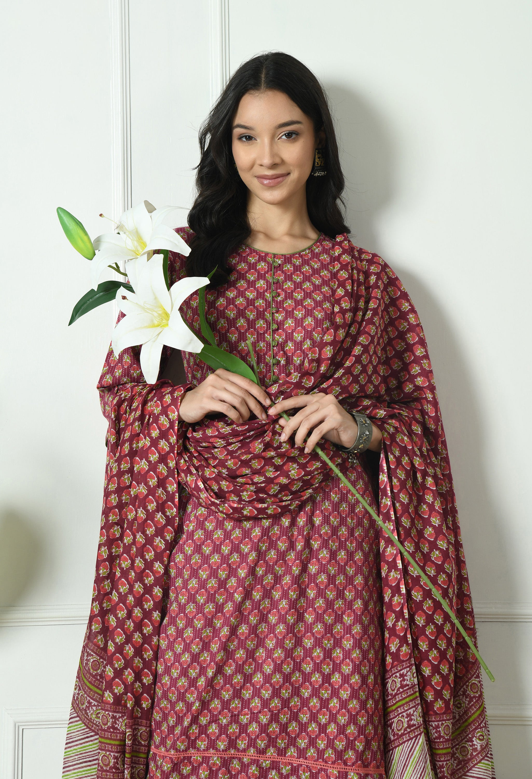 Pure Cotton Katha Kurta with Trouser and Dupatta