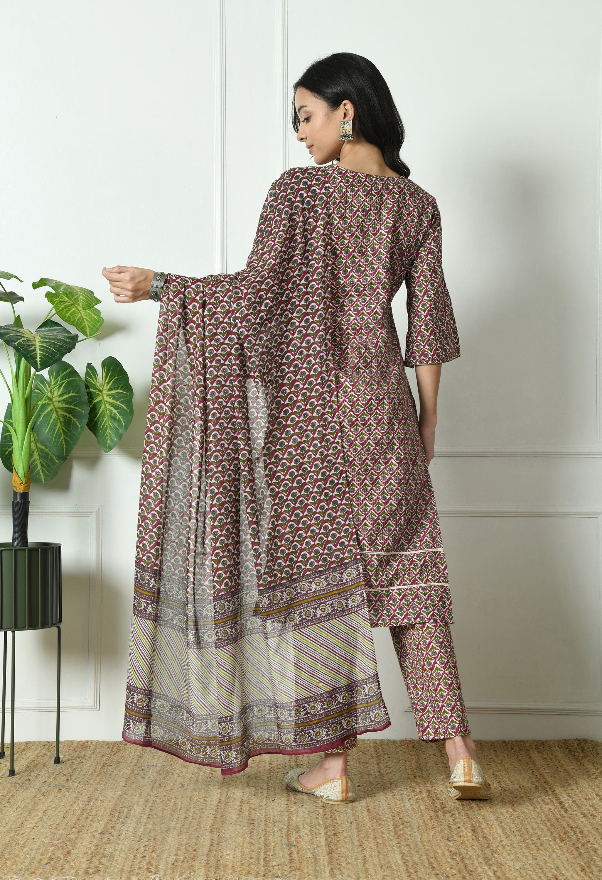 Pure Cotton Katha Kurta with Trouser and Dupatta