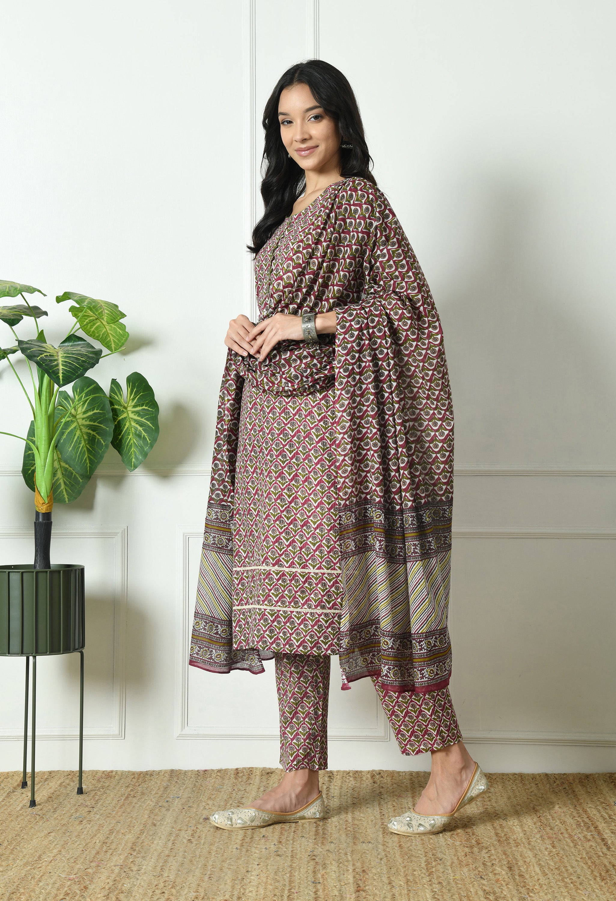 Pure Cotton Katha Kurta with Trouser and Dupatta