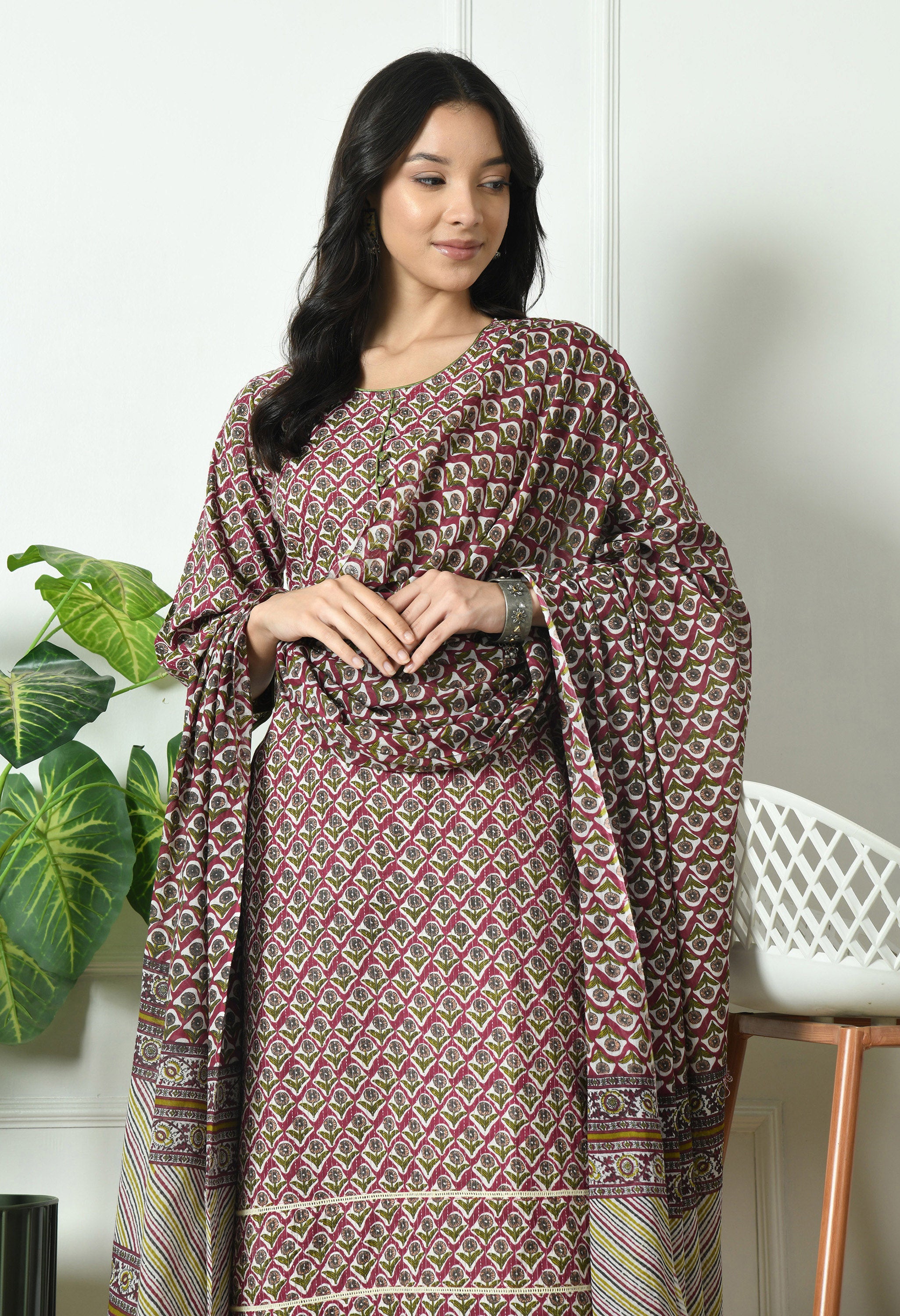 Pure Cotton Katha Kurta with Trouser and Dupatta