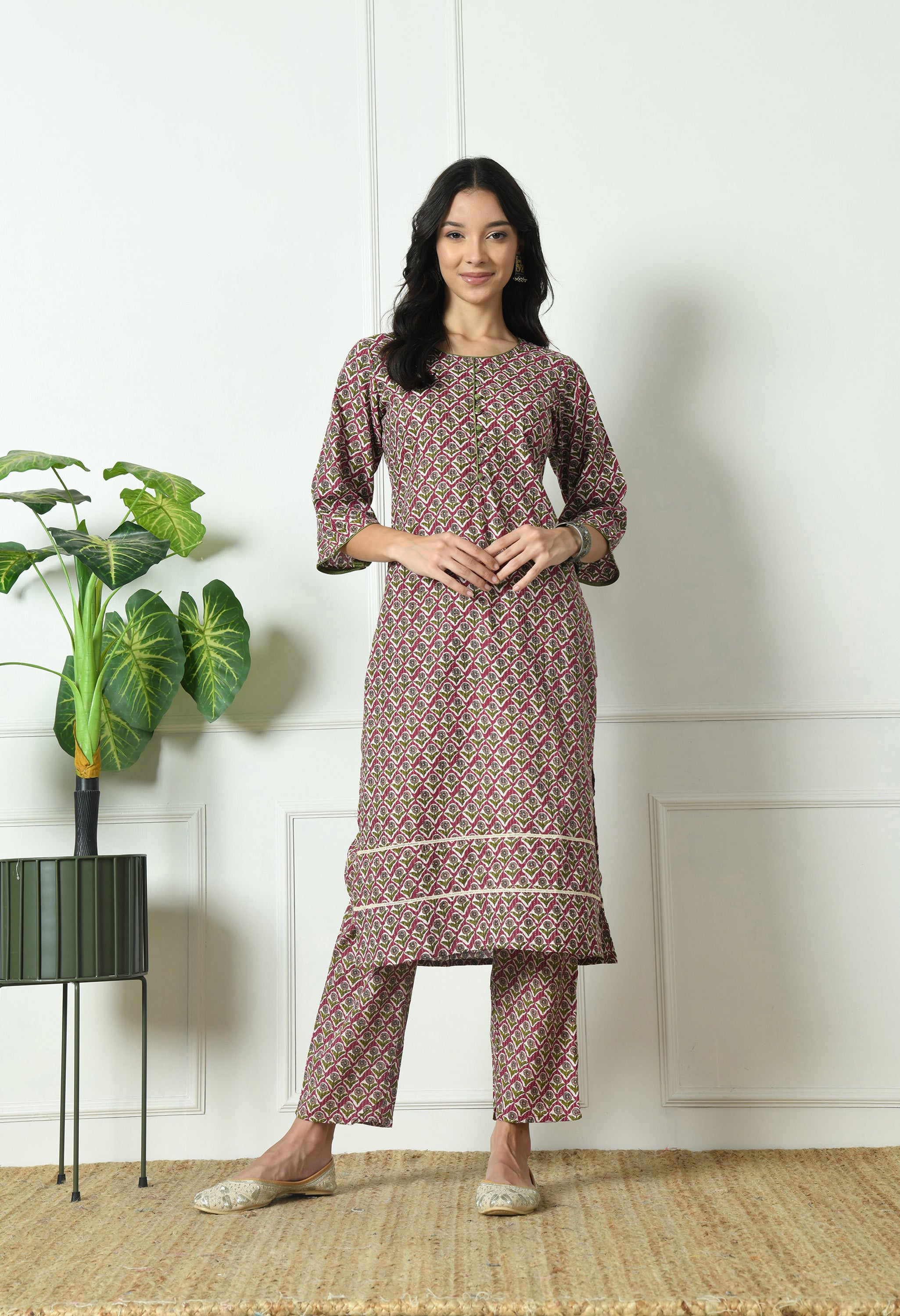 Pure Cotton Katha Kurta with Trouser and Dupatta