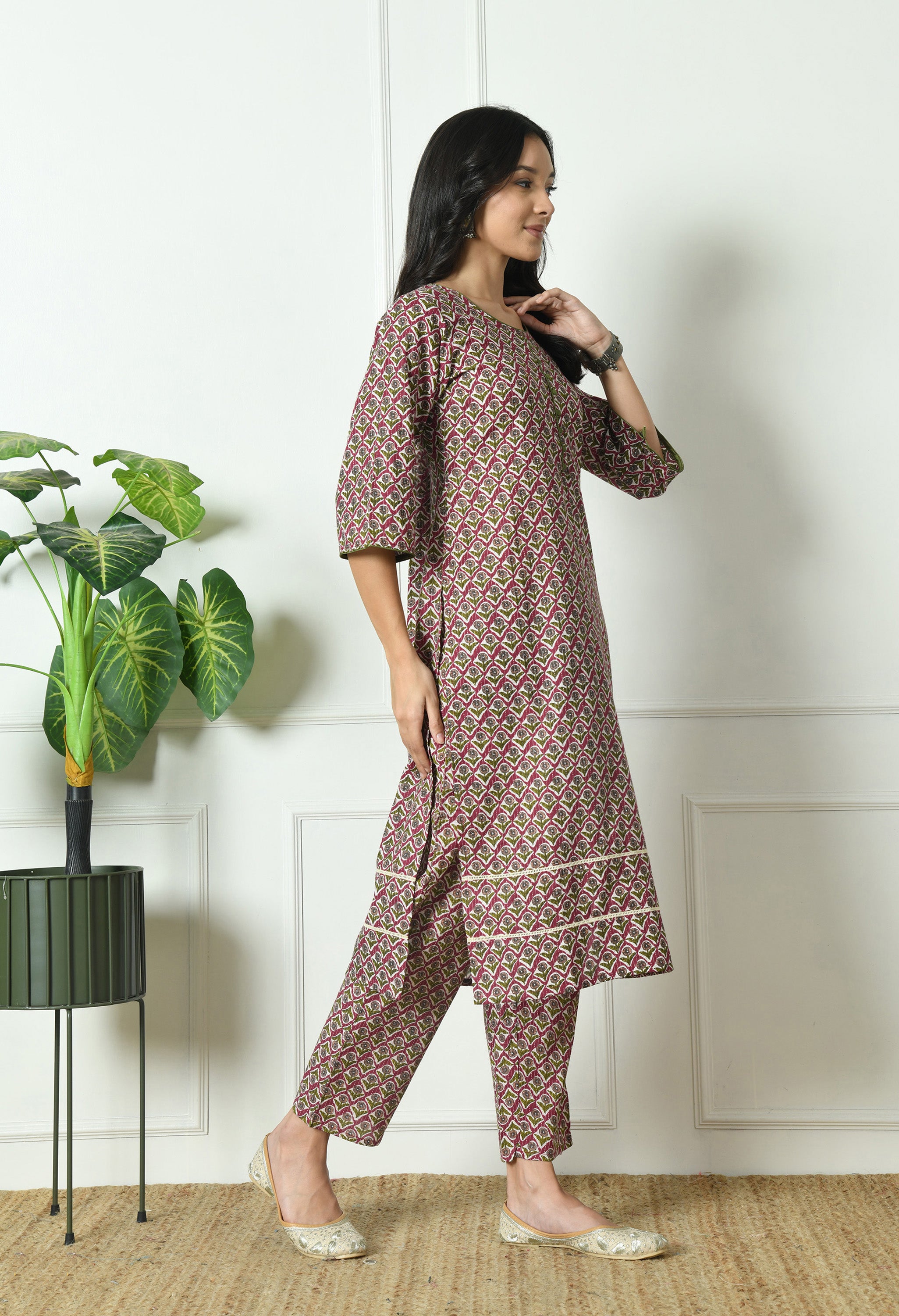 Pure Cotton Katha Kurta with Trouser and Dupatta