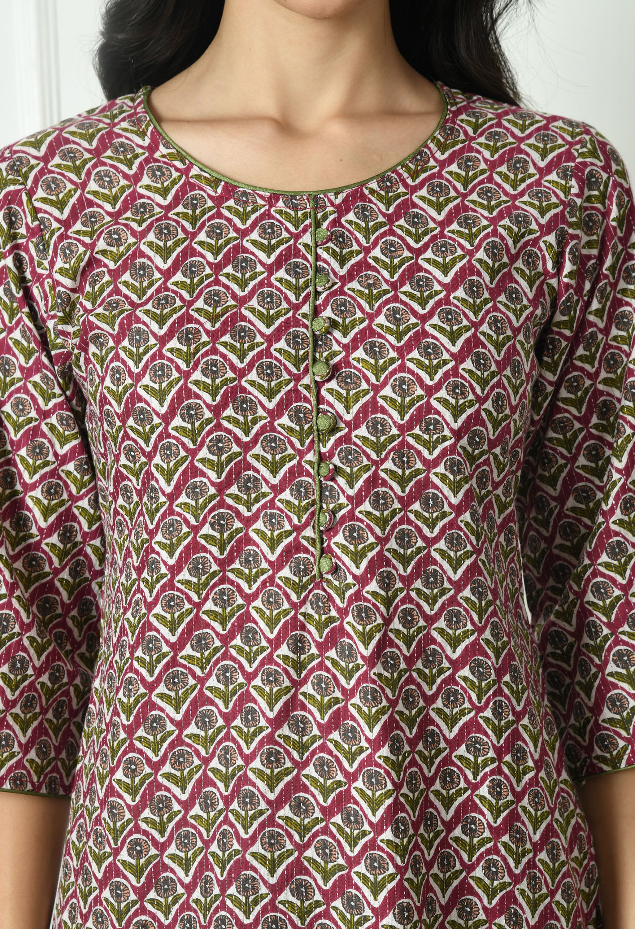 Pure Cotton Katha Kurta with Trouser and Dupatta