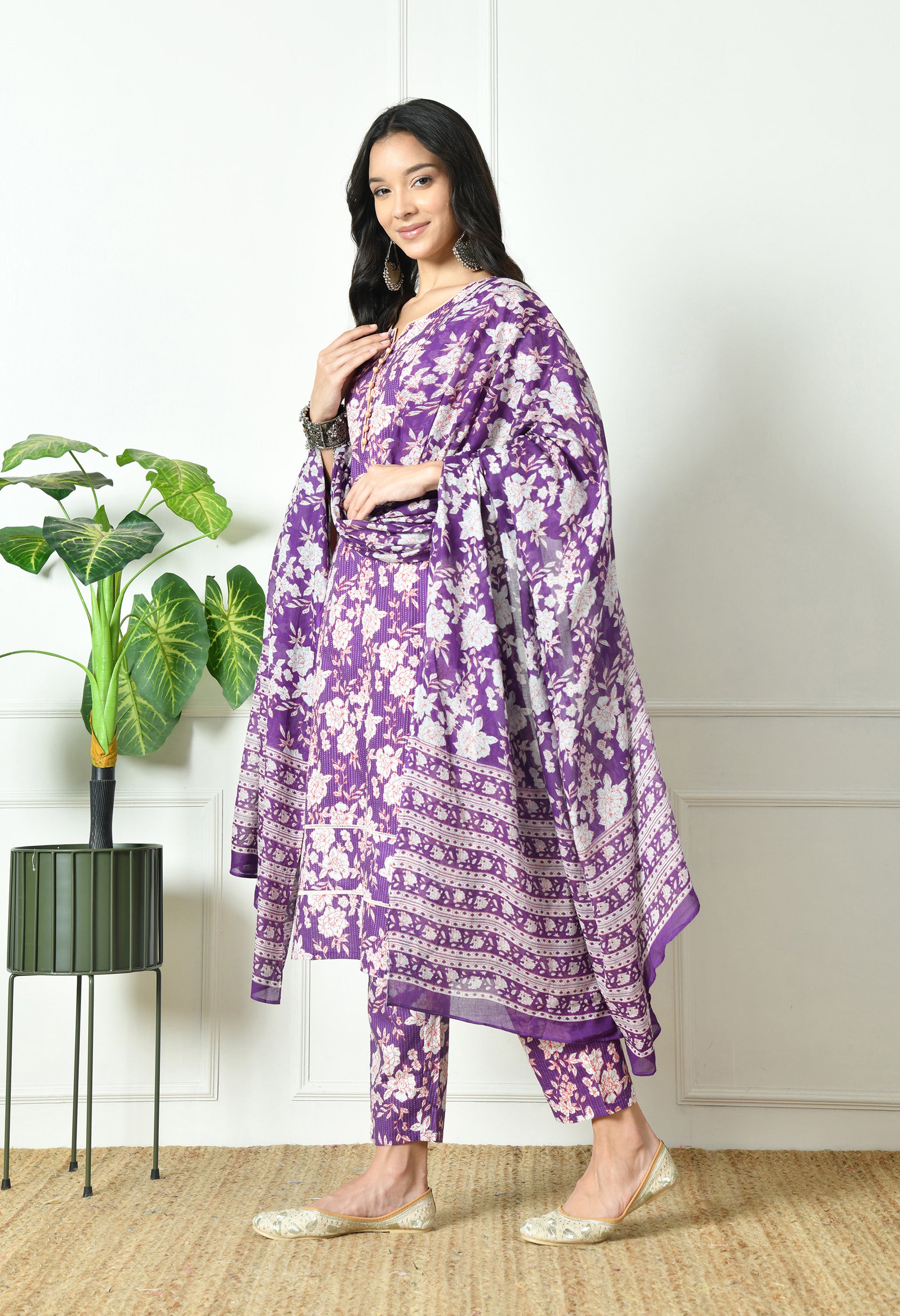 Pure Cotton Katha Kurta with Trouser and Dupatta