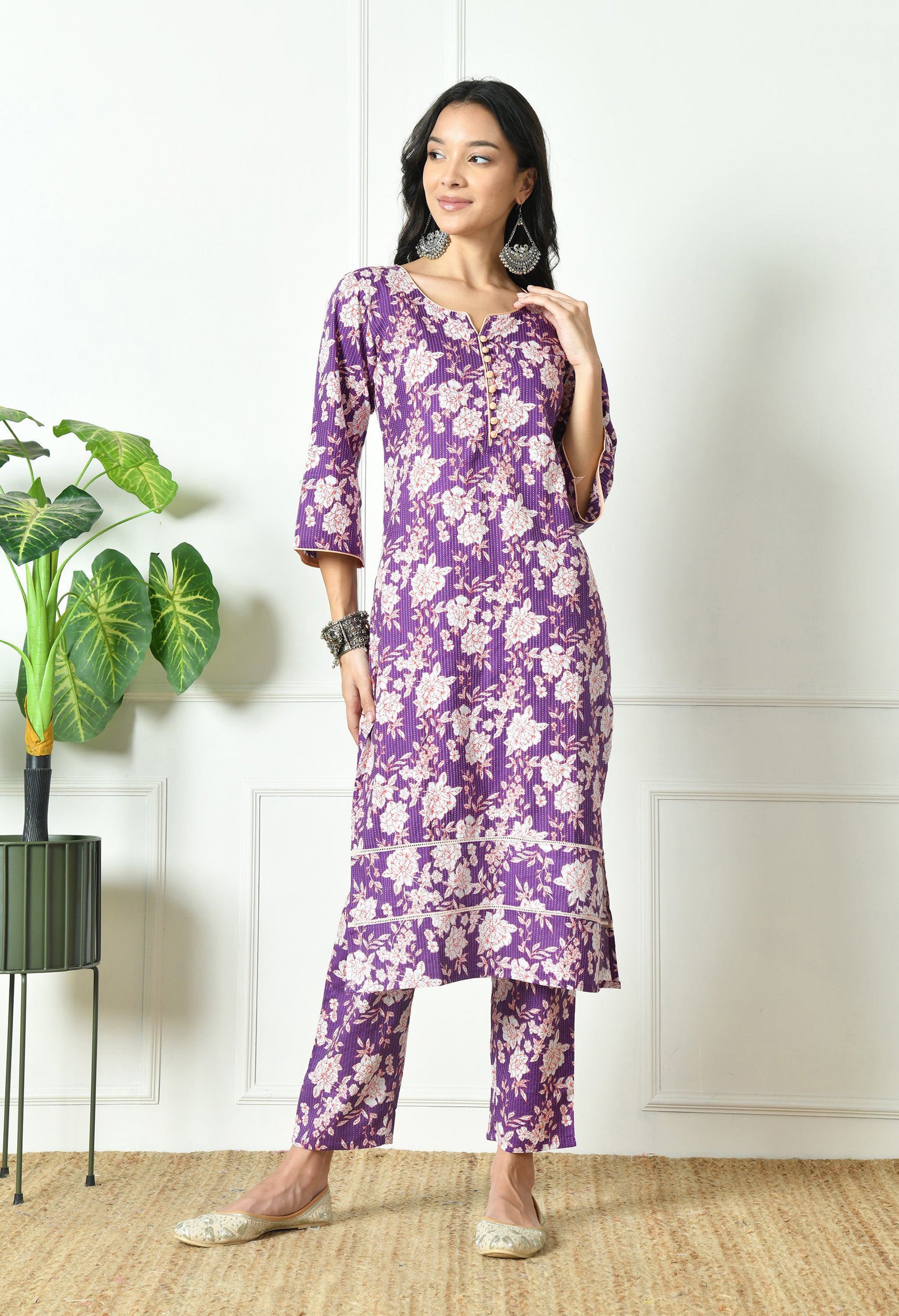 Pure Cotton Katha Kurta with Trouser and Dupatta