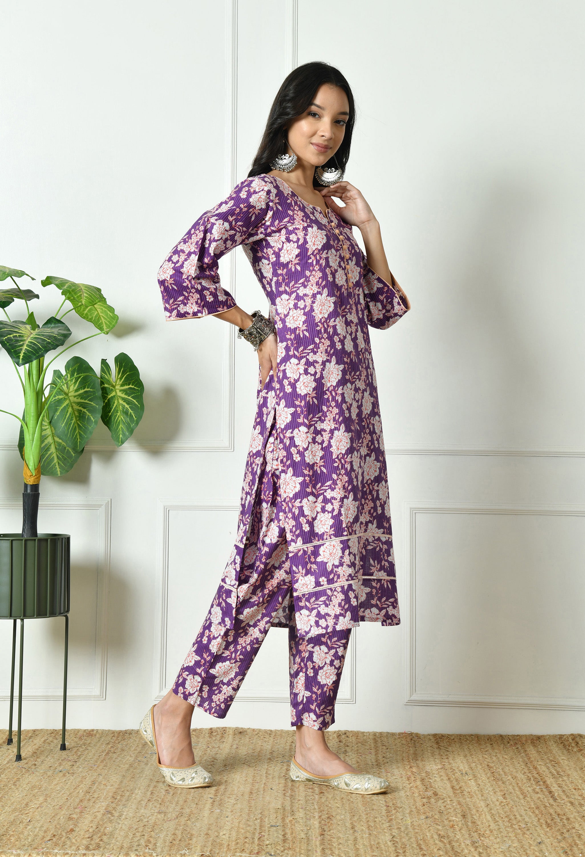 Pure Cotton Katha Kurta with Trouser and Dupatta